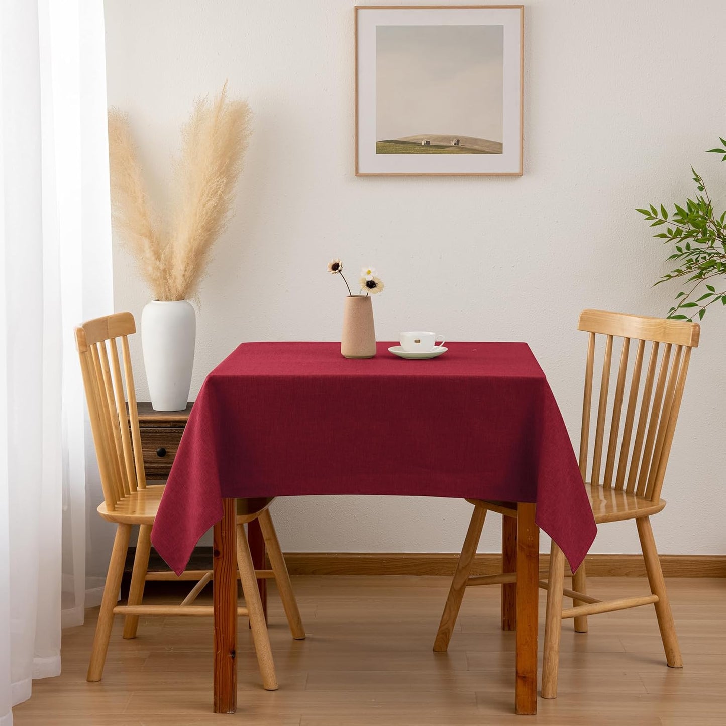 Hiasan 2 Pack Faux Linen Square Tablecloth - Wrinkle and Stain Resistant Washable Table Cloth for Kitchen Dining Room Holiday Table Cover for Party Dinner, Red, 30 x 30 Inch
