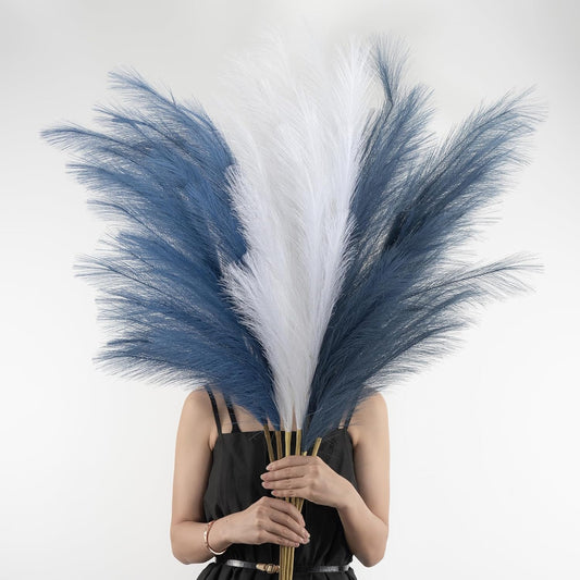 Pampas Grass Decor Tall, 43"/110cm Faux Pampas Grass 6 Stems Large Pompass Grass Branches Tall Bulk Boho Flower Arrangement for Home Room Wedding Party Decor