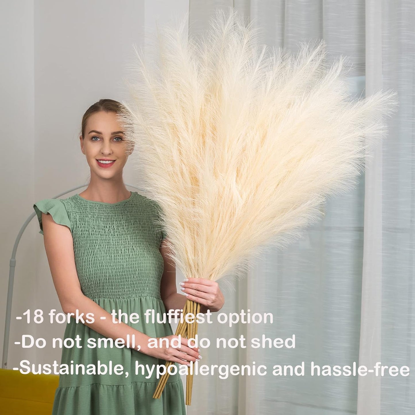 EVODIS Faux Pampas Grass 6 Stems, Artificial Pampas Grass - 43 inch Total Extra Large Pompass Grass Tall Pompous Boho Flower Arrangement and Floor Vase Filler Home Decor for Room Wedding Party