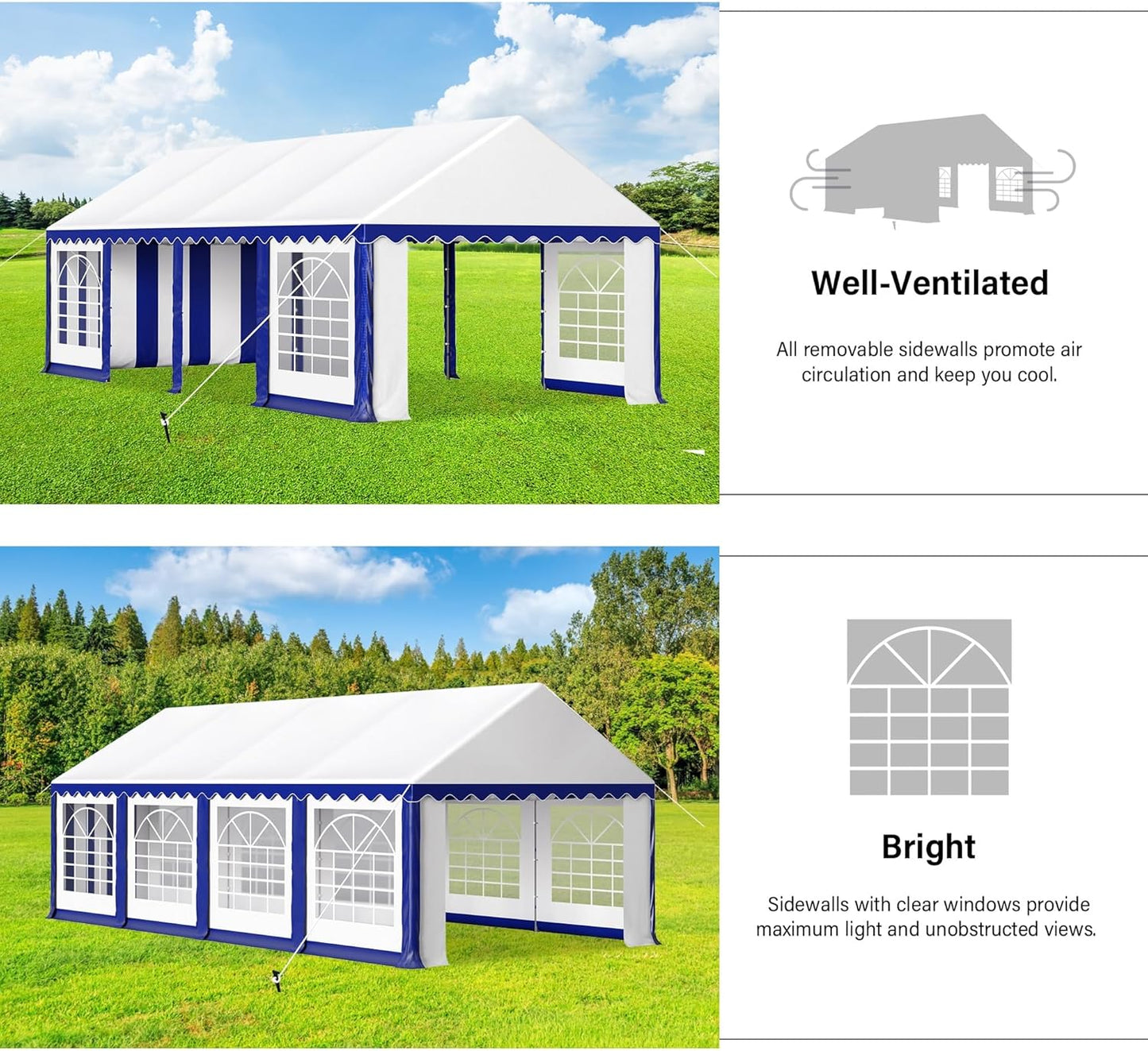 HERA'S PALACE 13'x 26' Outdoor Tents for Parties Large Canopy Tent with 10 Removable Sidewalls Heavy Duty Party Tent for Graduation Wedding and Birthday (Blue)