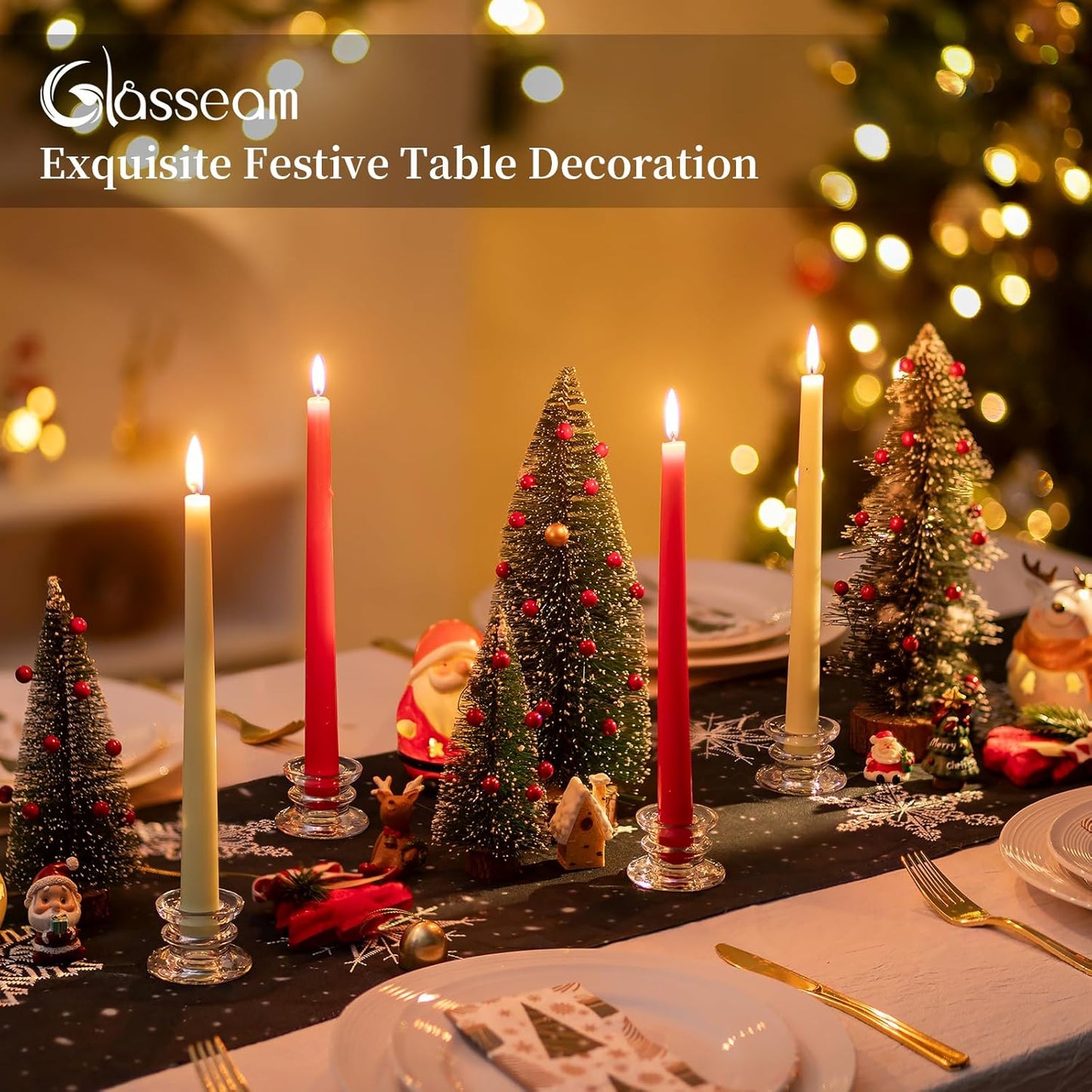 Glasseam Taper Candle Holders Bulk: 10pcs Glass Candle Sticks Holder Decor Clear Short Small Candlestick Holders Modern for Table Centerpiece Wedding Christmas Dinner Party