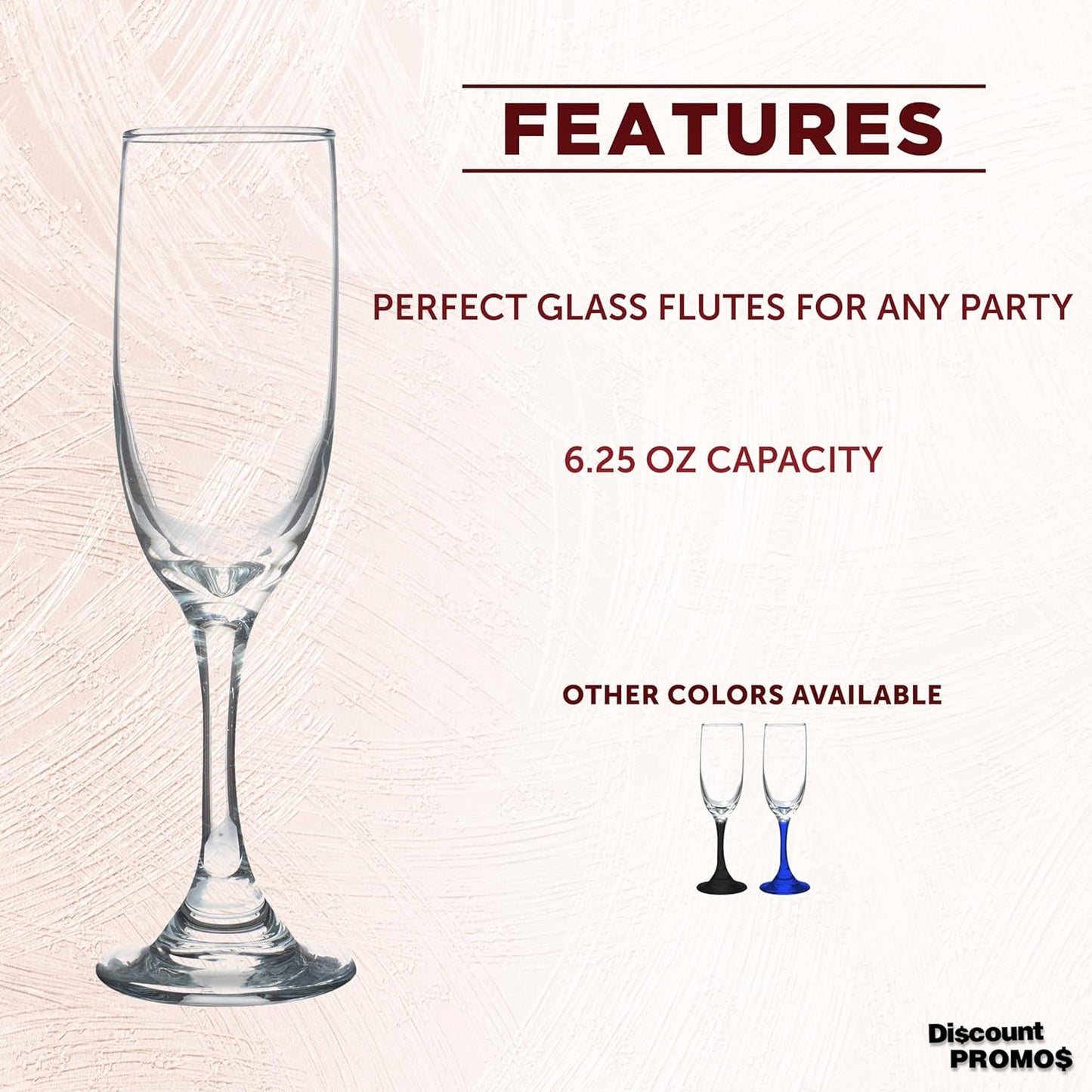 DISCOUNT PROMOS Premiere Champagne Flutes 6.25 oz. Set of 10, Bulk Pack - Elegant Drinkware for Weddings, Events, & Promotional Gifts - Clear