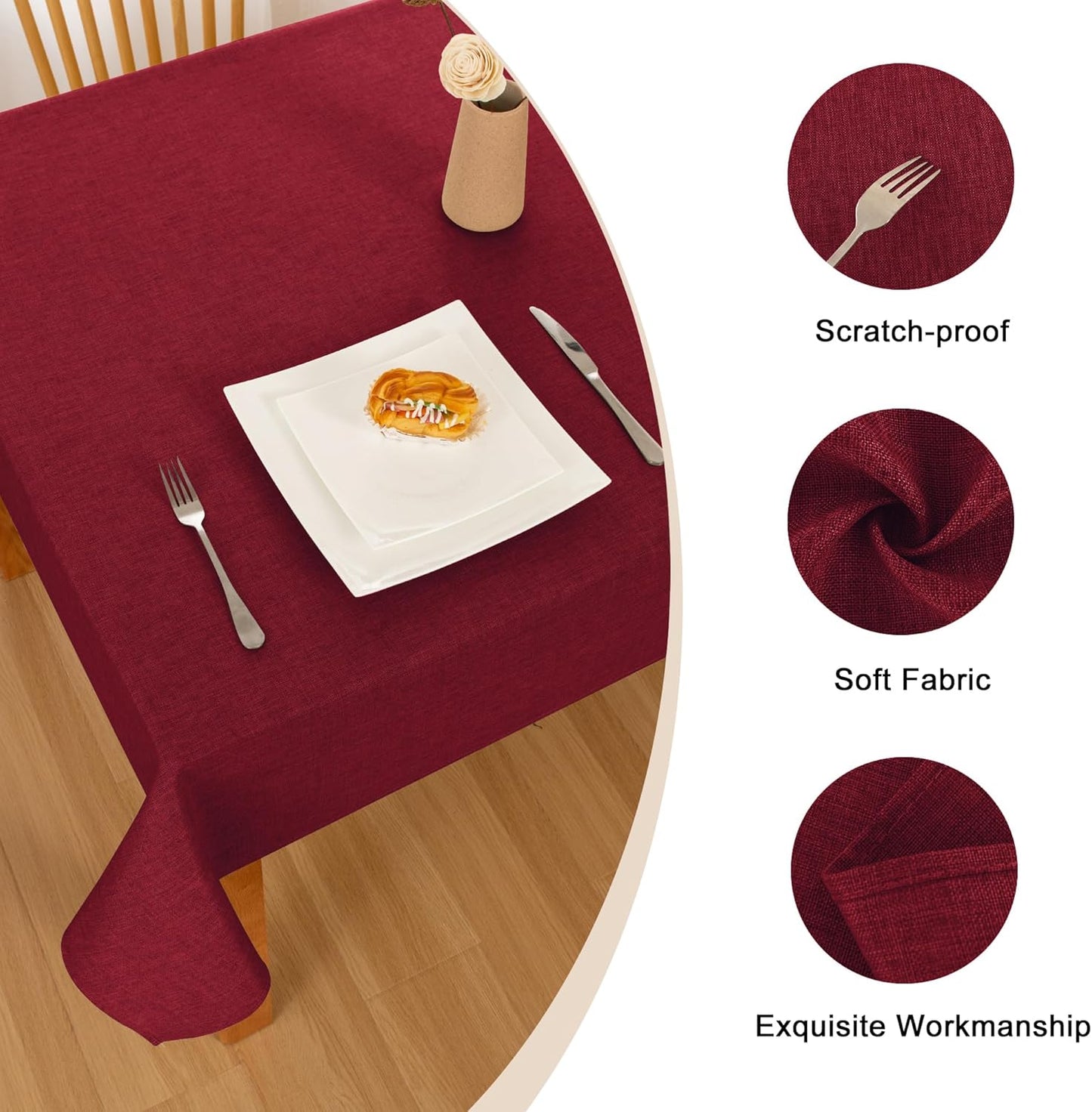 Hiasan 2 Pack Faux Linen Rectangle Tablecloth - Wrinkle and Stain Resistant Washable Red Table Cloth for Kitchen Dining Room Holiday Table Cover for Party Dinner, 54 x 108 Inch