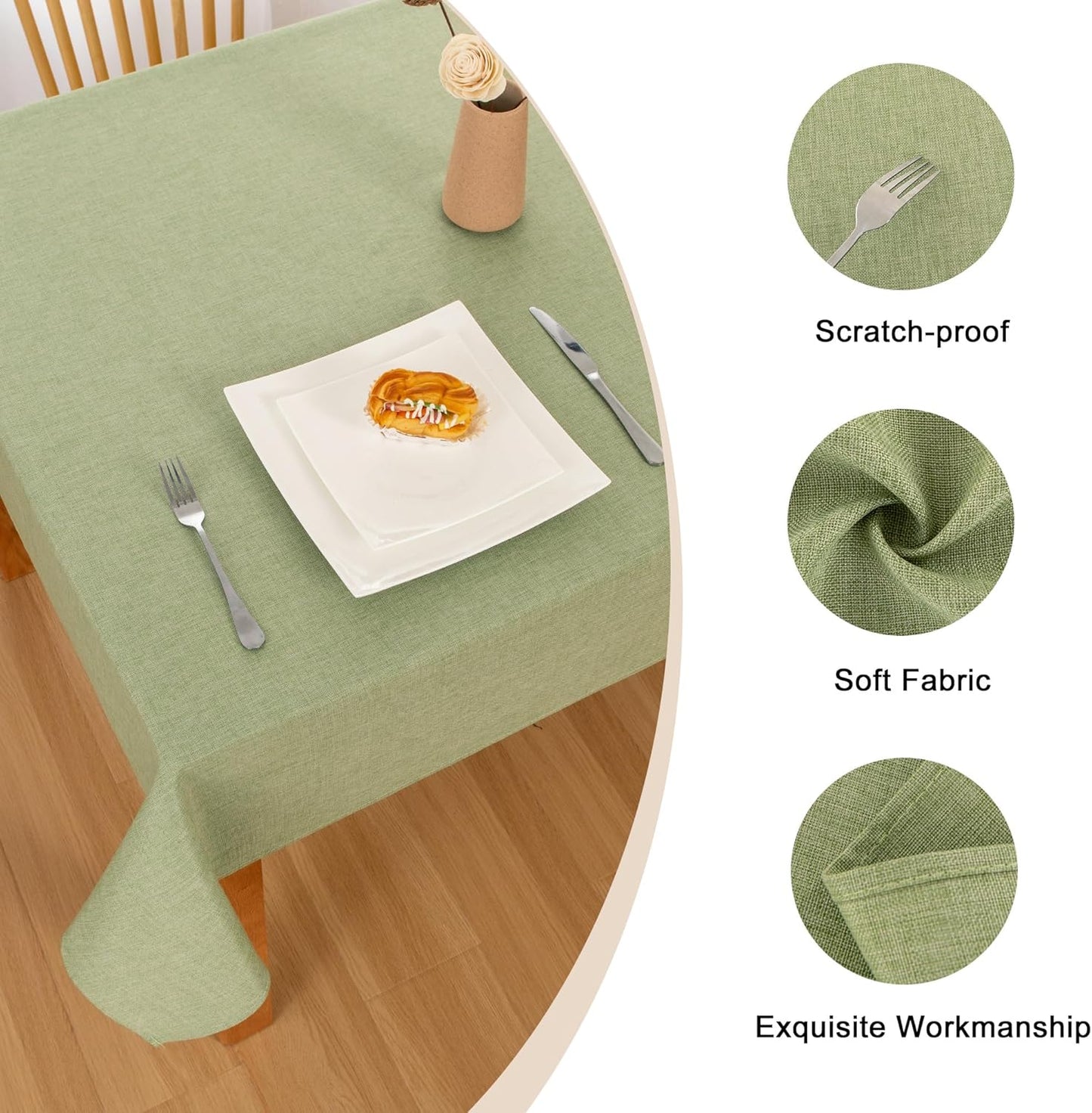 Hiasan 2 Pack Faux Linen Rectangle Tablecloth - Wrinkle and Stain Resistant Washable Table Cloth for Kitchen Dining Room Holiday Table Cover for Party Dinner, Green, 54 x 108 Inch