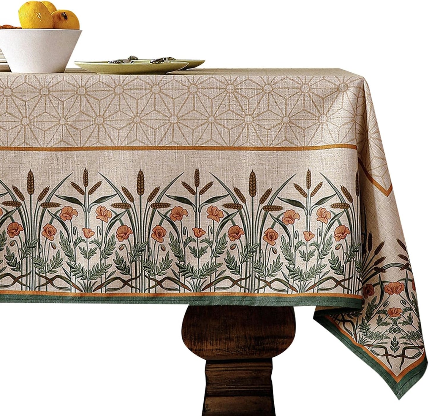 patdrea Designer French Light Brown Rectangle Table Cloth,Linen Floral Durable Breathable Tablecloth,Decorative for Kitchen Dining,Parties,Tea Party,Christmas,Thanksgiving,55"x79"-Cudillero