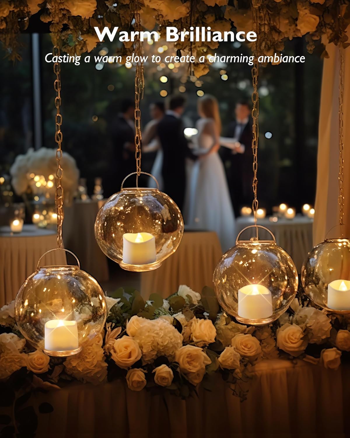 Homemory 48-Pack Novelty Flickering Flameless Tea Lights Candles, 200+Hours Battery-Operated LED Fake Candles for Wedding Table Centerpieces,Proposal,Anniversary, White Base, Ø1.5'' × H1.3''