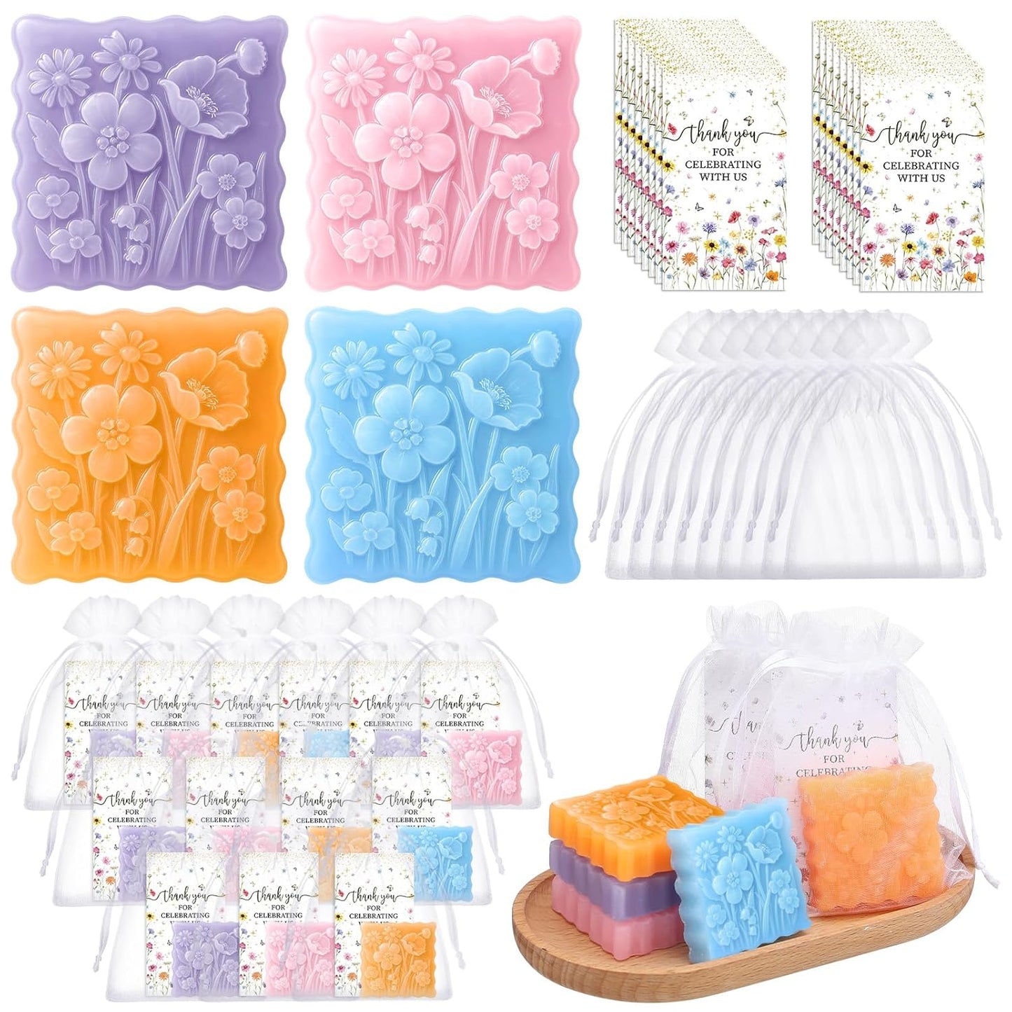 Leelosp 24 Sets Wildflower Baby Shower Soap Bath Gift Set with Bags Greeting Card Wild Flower Birthday Party Decorations Mini Soap Favors for Bridal or Baby Shower Handmade Guest Bridesmaid Gifts