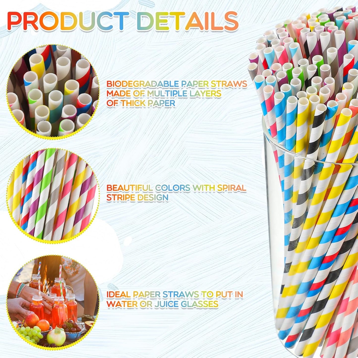 Eaasty 5000 Pcs Colored Paper Straws Bulk Disposable Striped Drinking Paper Straws for Summer Juice, Shakes, Cocktail,7.87 Inches, 0.24'' Diameter