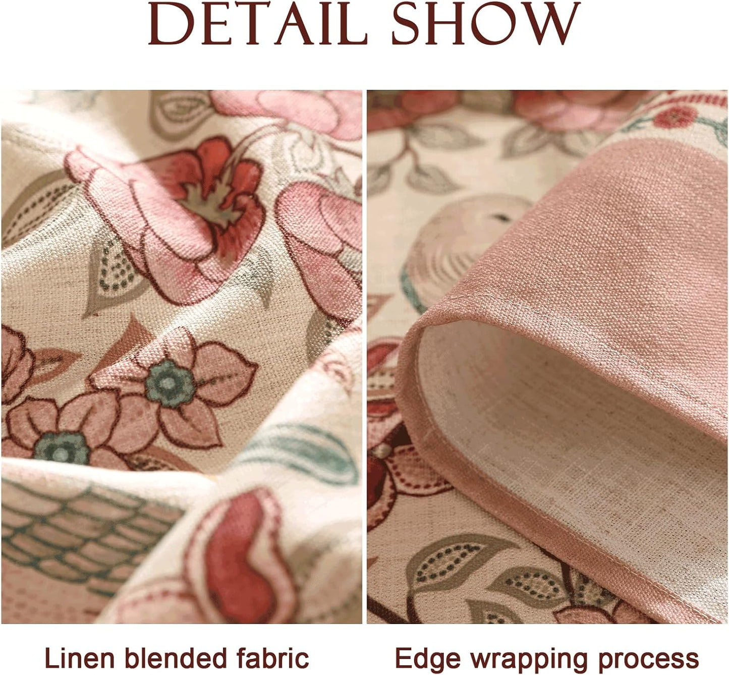 patdrea Designer Pink Linen Table Cloth for Rectangle Table,Vintage Floral with Birds Pattern Decorative Tablcloth,French Table Cover for Kitchen Dining,Thanksgiving,Christmas,63"x87"-Kulom a