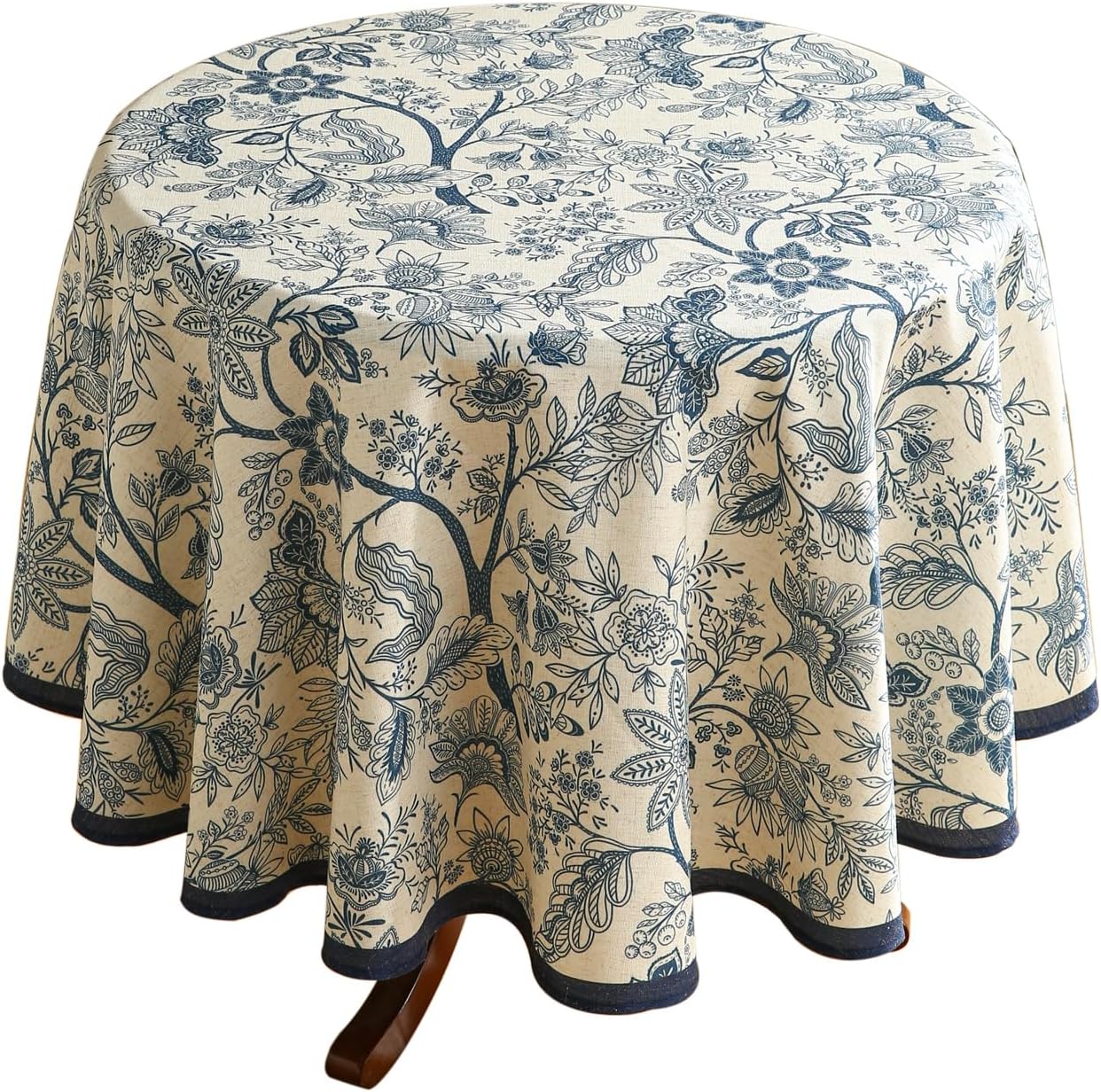 ISAENNE Designer French Linen Small Round Tablecloth,Blue Floral Washable Indoor Table Cloth,Durable Home Decor Tablecloths for Dining Thanksgiving Kitchen Party Christmas,Diameter 55"-Ruyi B