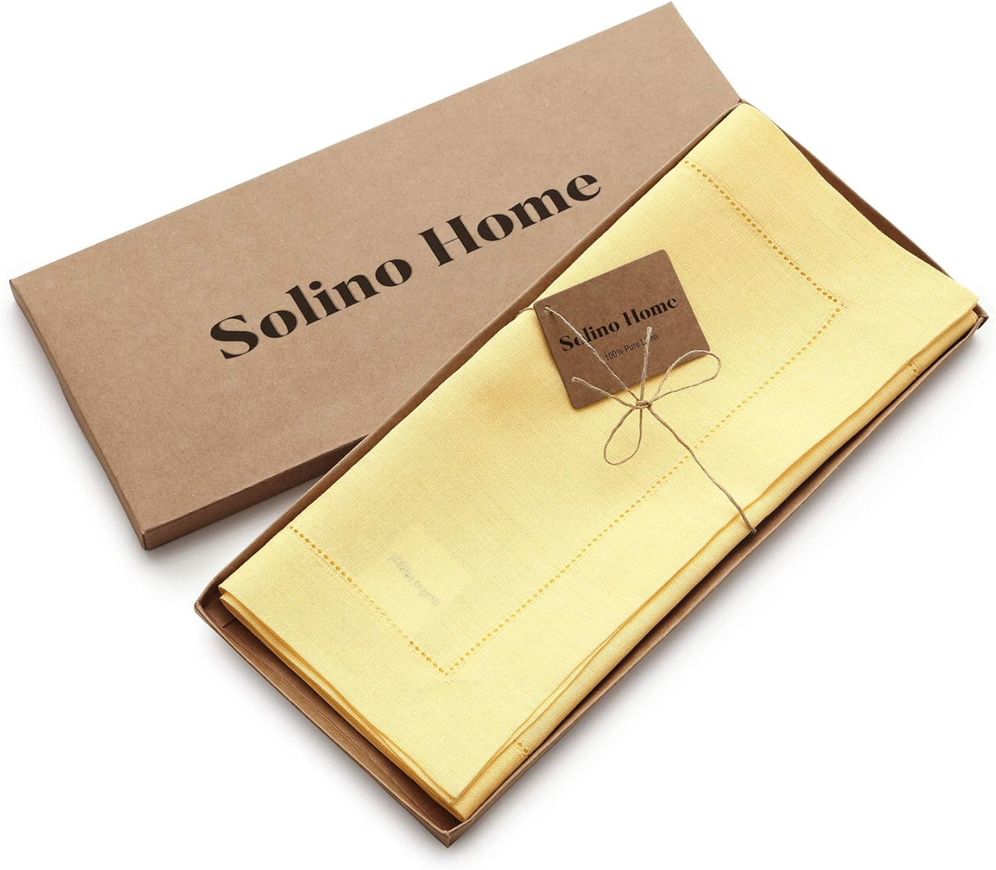Solino Home Linen Yellow Table Runner 36 Inches - Classic Hemstitch, 100% Pure Linen Coffee Table Runner 14 x 36 Inch Ideal for Dresser Tables