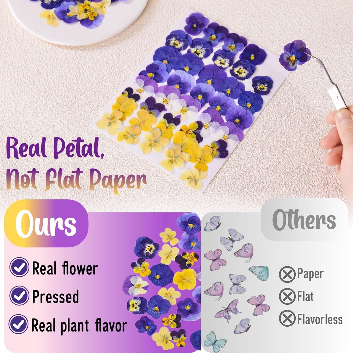 40 Pcs 8 Kinds Natural Dried Pressed Edible Flowers for Cake Topper Decorating - Mix Viola Tricolor for Cupcake Toppers, Cocktails, Resin Jewelry Making, DIY Art Crafts
