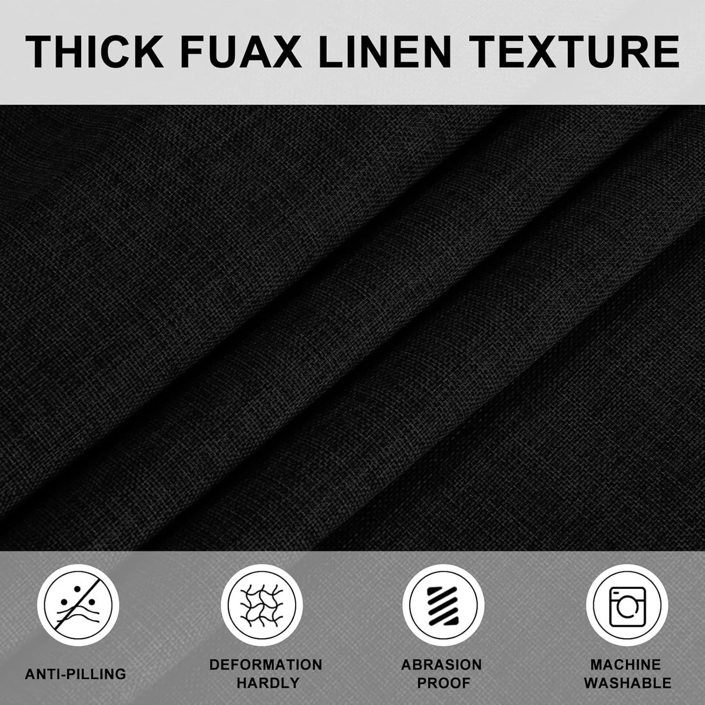 Hiasan Black Round Linen Tablecloth 60 Inch - Wrinkle and Stain Resistant Washable Polyester Fabric Table Cloth for Dining Room Kitchen Party