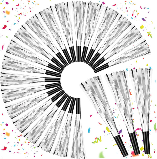 36 Pcs Noise Makers Birthday Blowers Glitter Metallic Fringed Party Blow Horns for Birthday Baby Shower Wedding Graduation Sporting New Year Party Favors Supplie（Silvery）