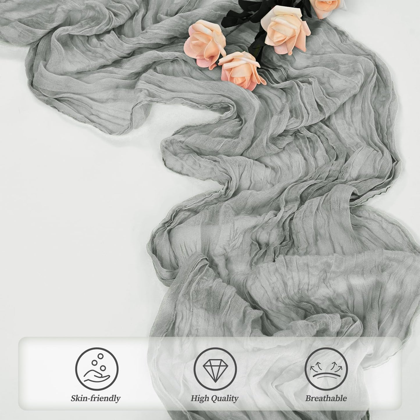 6 Pack Gray 10FT Cheesecloth Table Runner Rustic Gauze Fabric Cheese Cloth Table Runner for Wedding Bridal Baby Shower Table Decor 20 x 120 Inch Long Boho Sheer Birthday Party Table Decorations