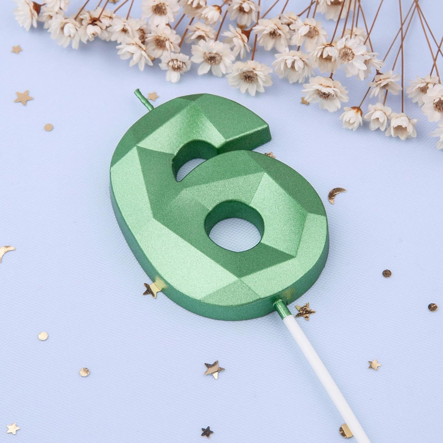 PHD CAKE 2.76 Inch Crystal Green 6 Number Cake Candle, Numeral Birthday Candles, Green Number Candles, Party Celebration