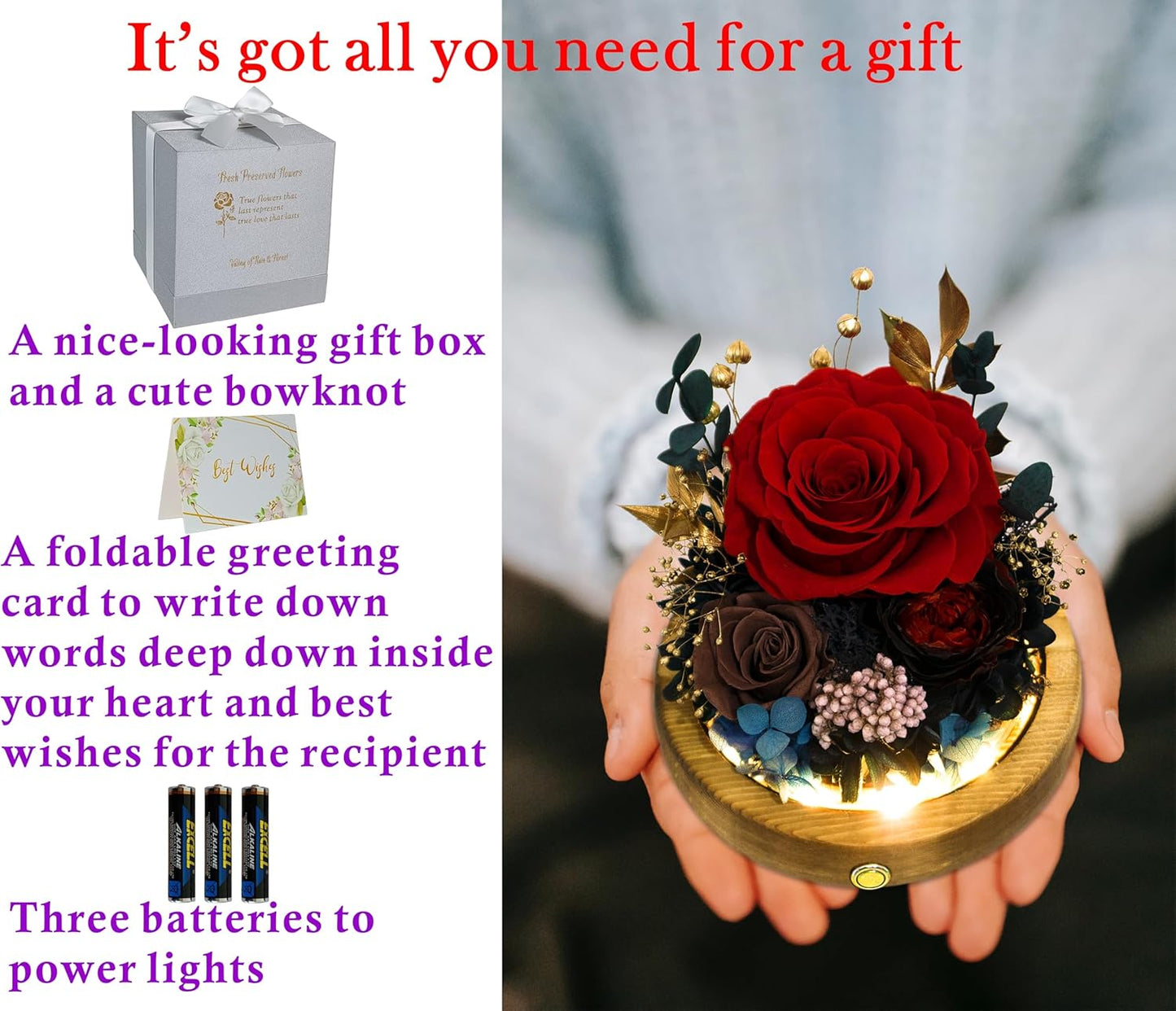 Valley of Rain & Forest Long-Lasting Real Flowers, Unique Floral Gift For you to send Love for All Occasions, for Indoor Decoration (Red Rose, Brown Rose, Black-Red Austin Rose)