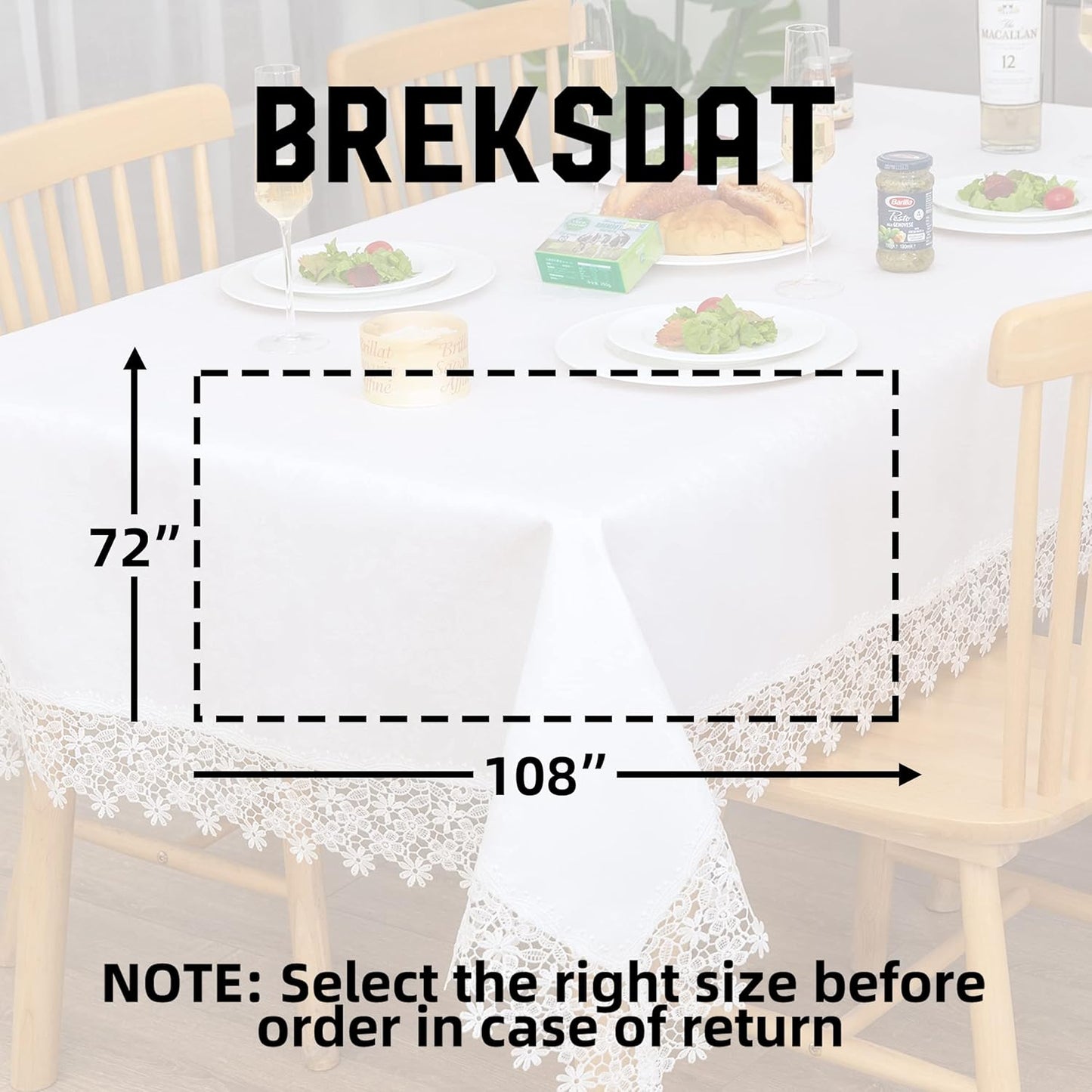 White lace Premium Rectangle Farmhouse Tablecloth Waterproof OilProof SpillProof AntiShrink Soft Wrinkle Resistant Decorative Fabric Table Cover Kitchen Dinning Party Wedding Banquet