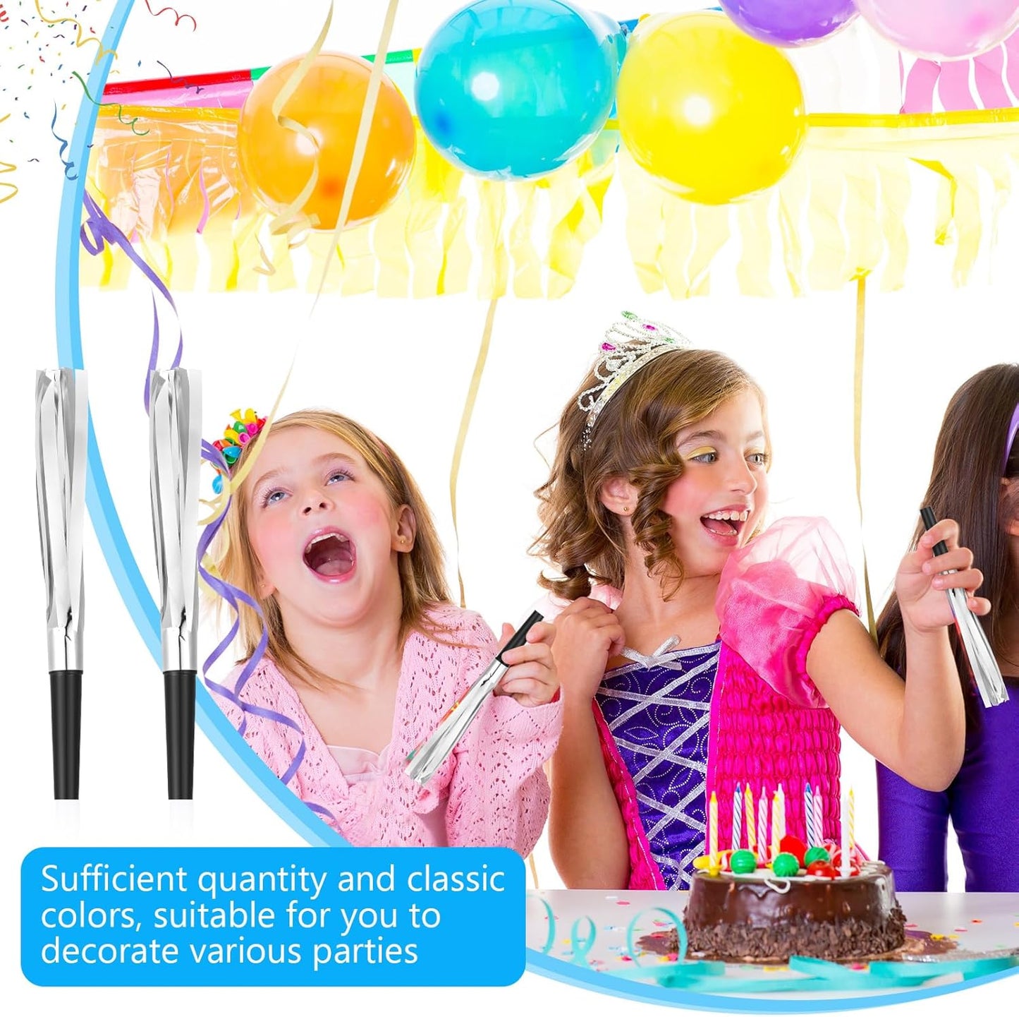 Metallic Fringed Noise Makers, 24 Pcs, Gold, Silver, for Noise Makers Party Favors, Baby Shower, Kids Birthday, New Year Party