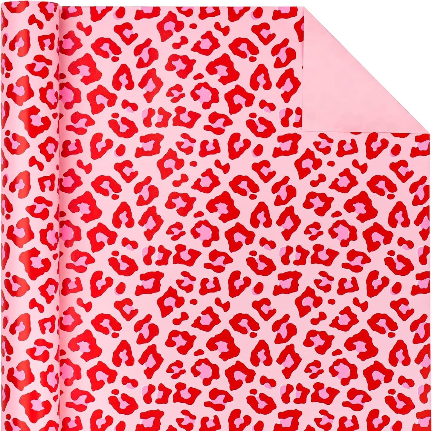 WRAPAHOLIC Reversible Leopard Wrapping Paper - Mini Roll - 17 Inch X 33 Feet - Hot Pink Girls Birthday Wrapping Paper for Birthday, Holiday, Baby Shower
