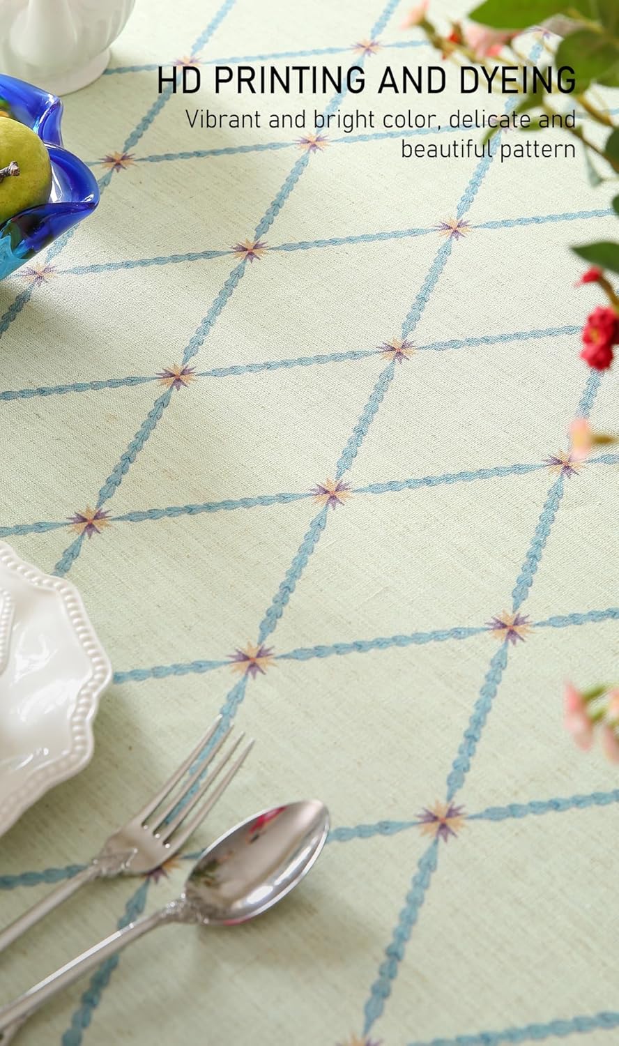 ISAENNE Designer Linen Floral Small Round Tablecloth,Light Green Farmhouse Durable Table Cloth,Washable Decor Tablecloths for Dining Kitchen Thanksgiving Christmas,Diameter 55"-Floralsea B