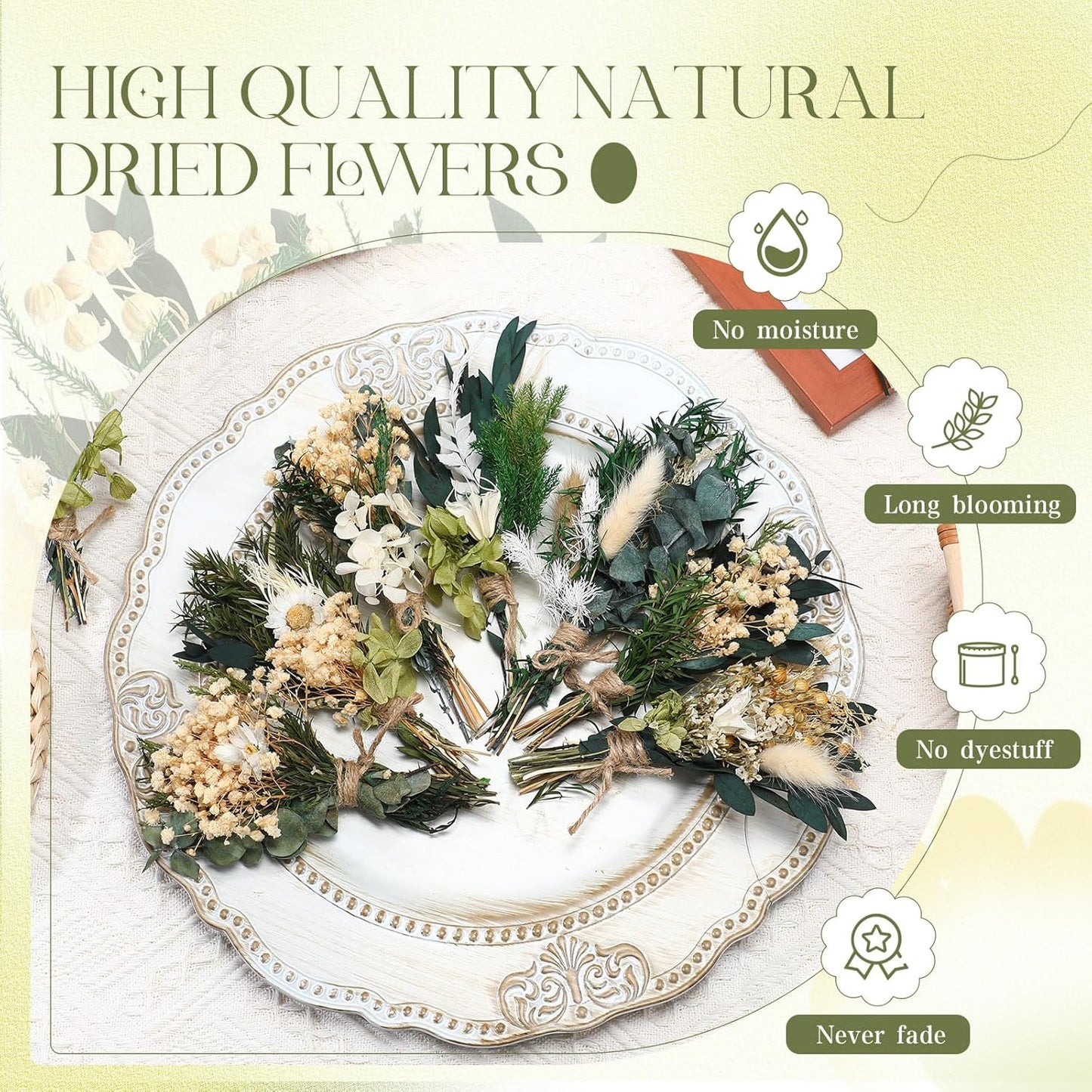 Layhit 12 Pack Boho Dried Flower Bouquet Mini Wedding Handmade Dry Flowers Decor for Vase Crafts DIY Photo Boutonniere for Men Floral Plant for Bridesmaid Gift Birthday Decor