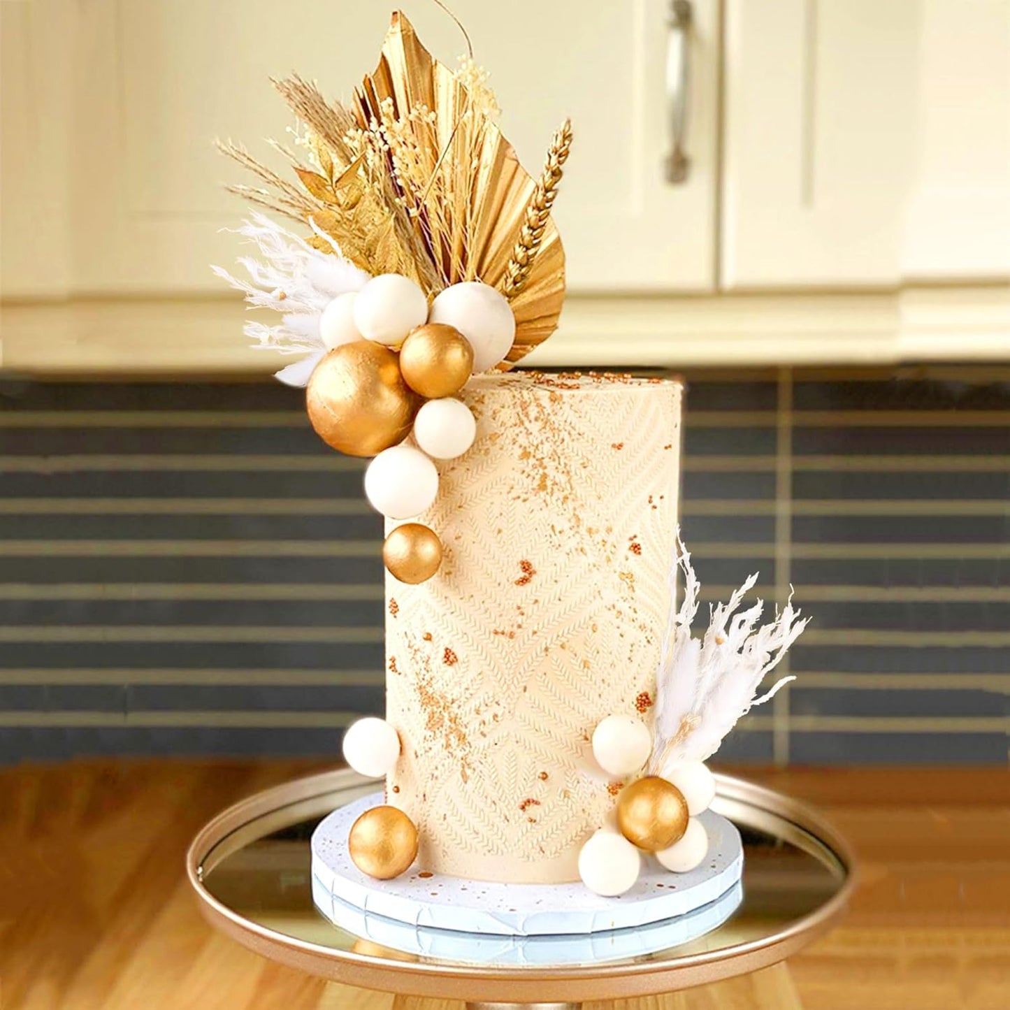 JeVenis Champagne Cake Decoration Gold Balls Cake Decoration Gold Palm Leaves Cake Topper Bohemian Wedding Birthday Birthday Anniversary