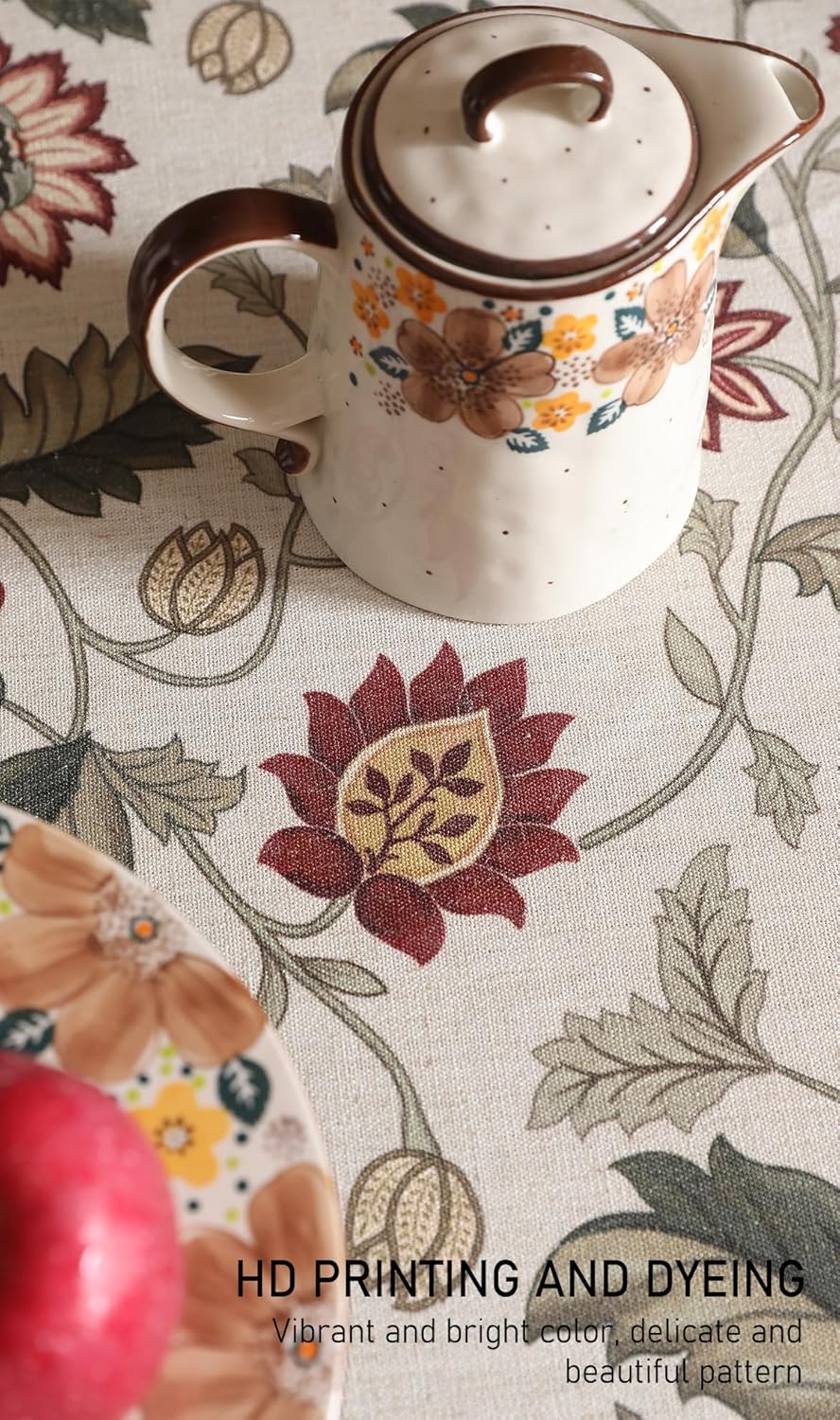 ISAENNE Designer Provence Floral Small Round Tablecloth,Linen Colorful Washable Indoor Table Cloth,Durable Home Decor Tablecloths for Dining Thanksgiving Kitchen Christmas,Diameter 55"-Ratina