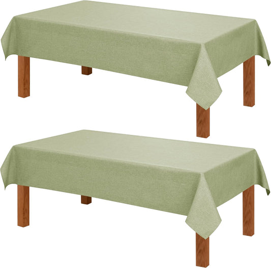 Hiasan 2 Pack Faux Linen Rectangle Tablecloth - Wrinkle and Stain Resistant Washable Table Cloth for Kitchen Dining Room Holiday Table Cover for Party Dinner, Green, 60 x 84 Inch