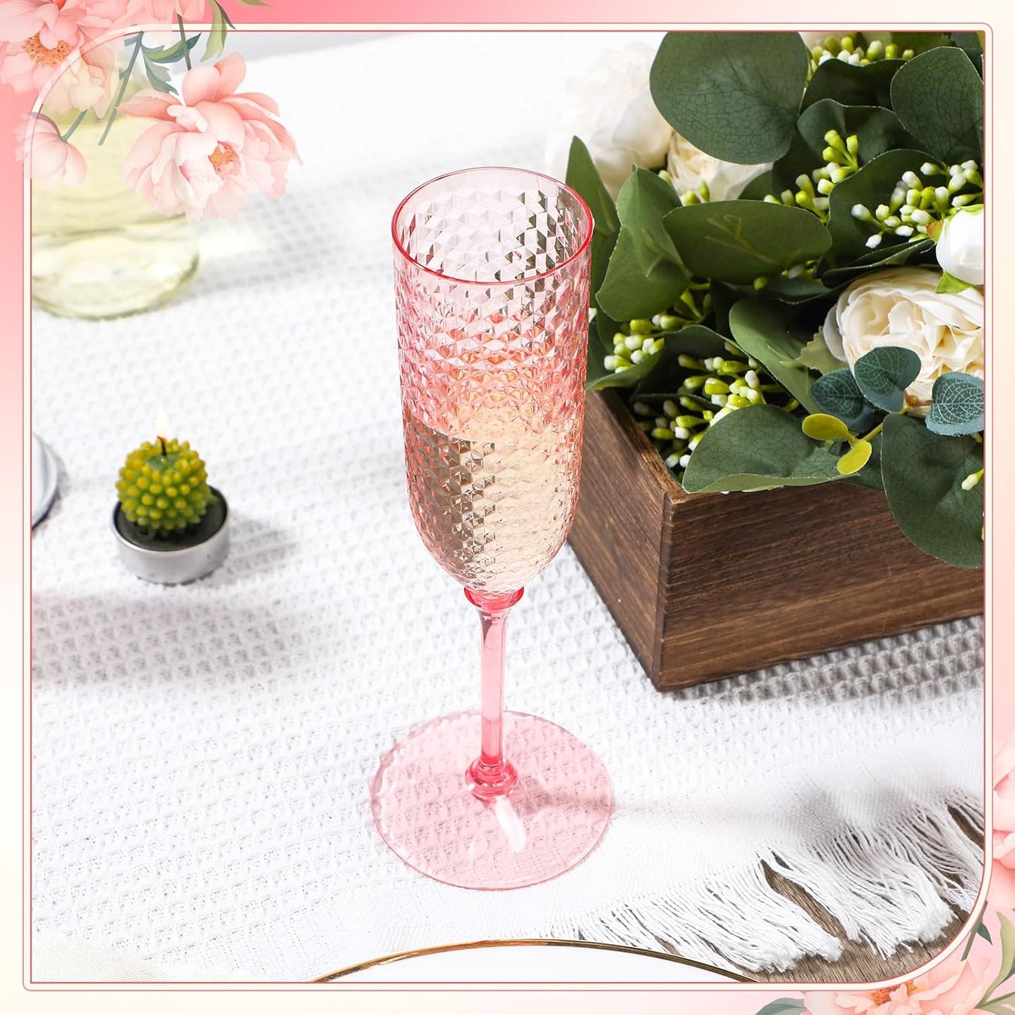 Remerry 24 Pack Detachable Plastic Champagne Flutes 5.5 oz Champagne Glasses Bulk Disposable Mimosa Glasses Reusable Wine Cups for Wedding Toasting Baby Shower Birthday Party New Years (Pink)