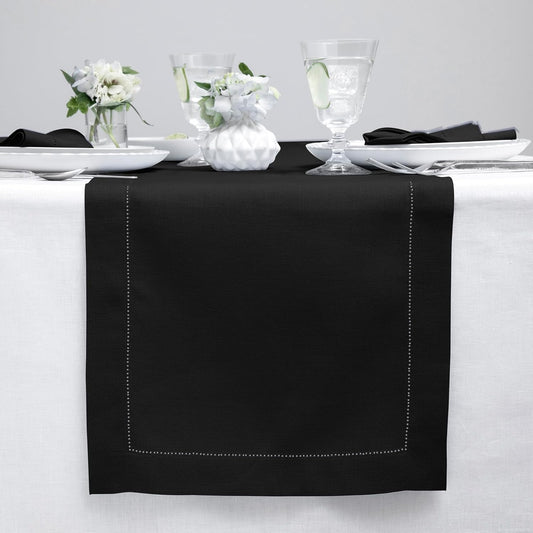 Solino Home Linen Black Table Runner 120 Inches Long - 100% Pure Linen 14 x 120 Inch Table Runner for Fall, Autumn, Halloween, Thanksgiving, Holiday - Classic Hemstitch