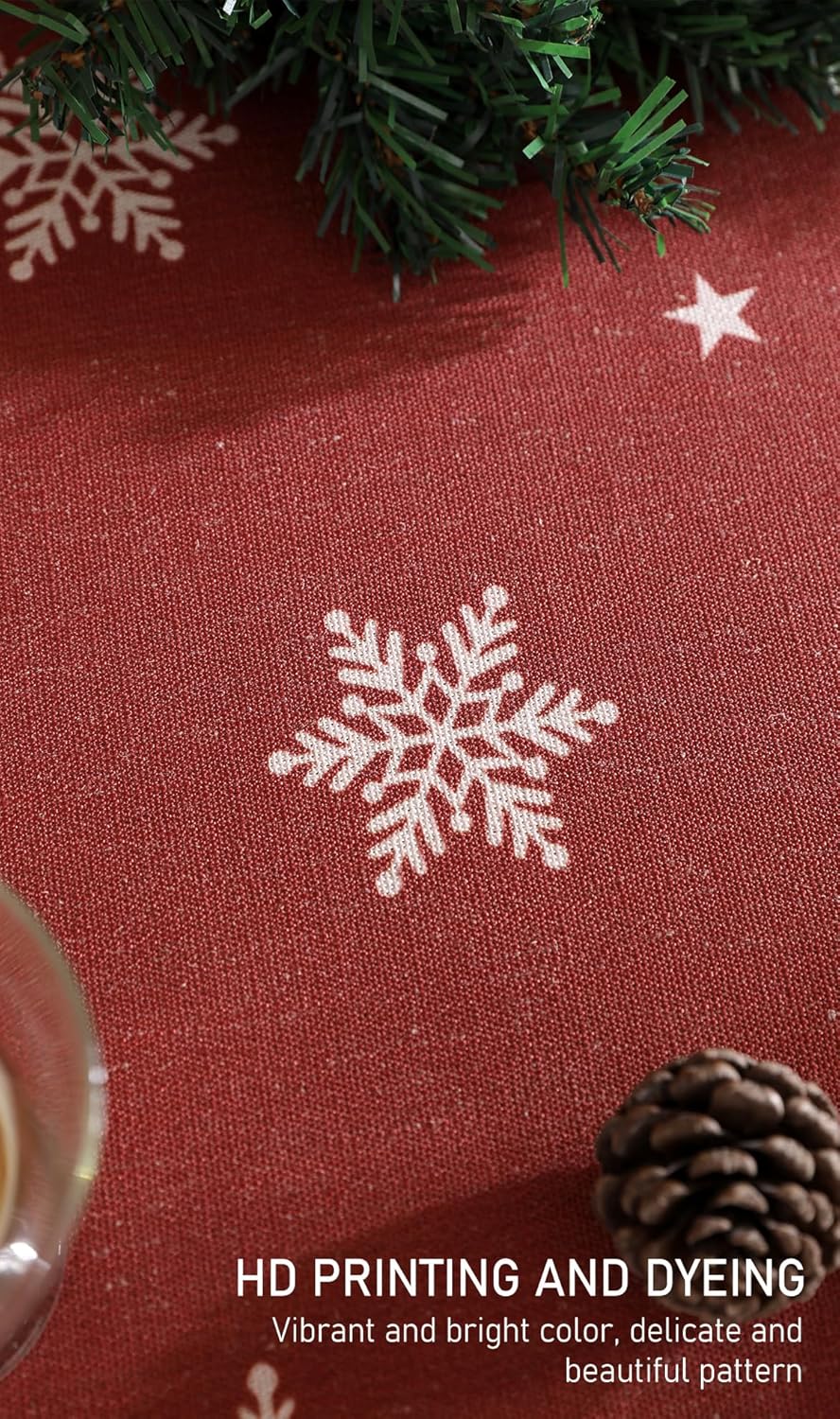 ISAENNE Designer Christmas Red Small Round Tablecloth,Linen Table Cloth with Snowflakes Pattern,Wrinkle Resistant Decor Tablecloths for Dining Kitchen Thanksgiving Christmas,Diameter 55"-Carol C