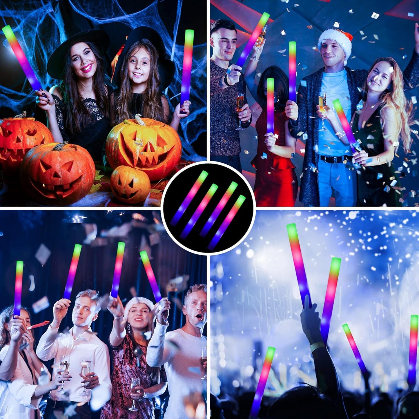 Glow Sticks Bulk-36 Pcs LED Foam Sticks Glow in The Dark Party Supplies with 3 Modes Colorful Flashing Light Up Toys for Party Wedding Birthday Concert Halloween