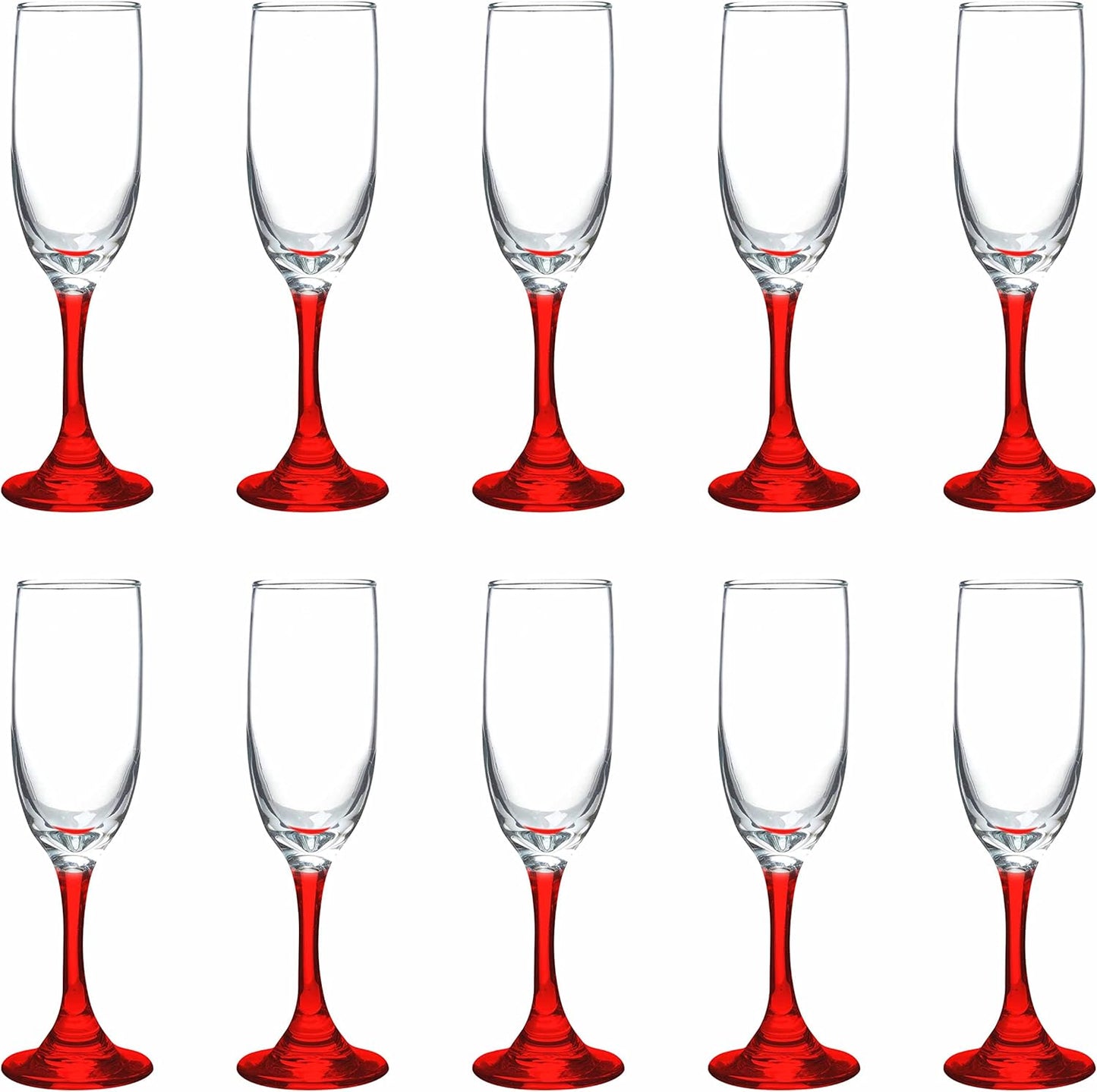 DISCOUNT PROMOS Premiere Champagne Flutes 6.25 oz. Set of 10, Bulk Pack - Elegant Drinkware for Weddings, Events, & Promotional Gifts - Red