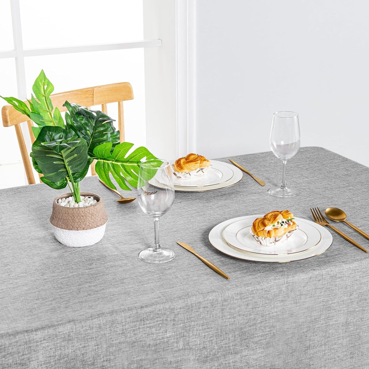 Hiasan 2 Pack Faux Linen Rectangle Tablecloth - Wrinkle and Stain Resistant Washable Table Cloth for Kitchen Dining Room Holiday Table Cover for Party Dinner, Light Grey, 60 x 120 Inch