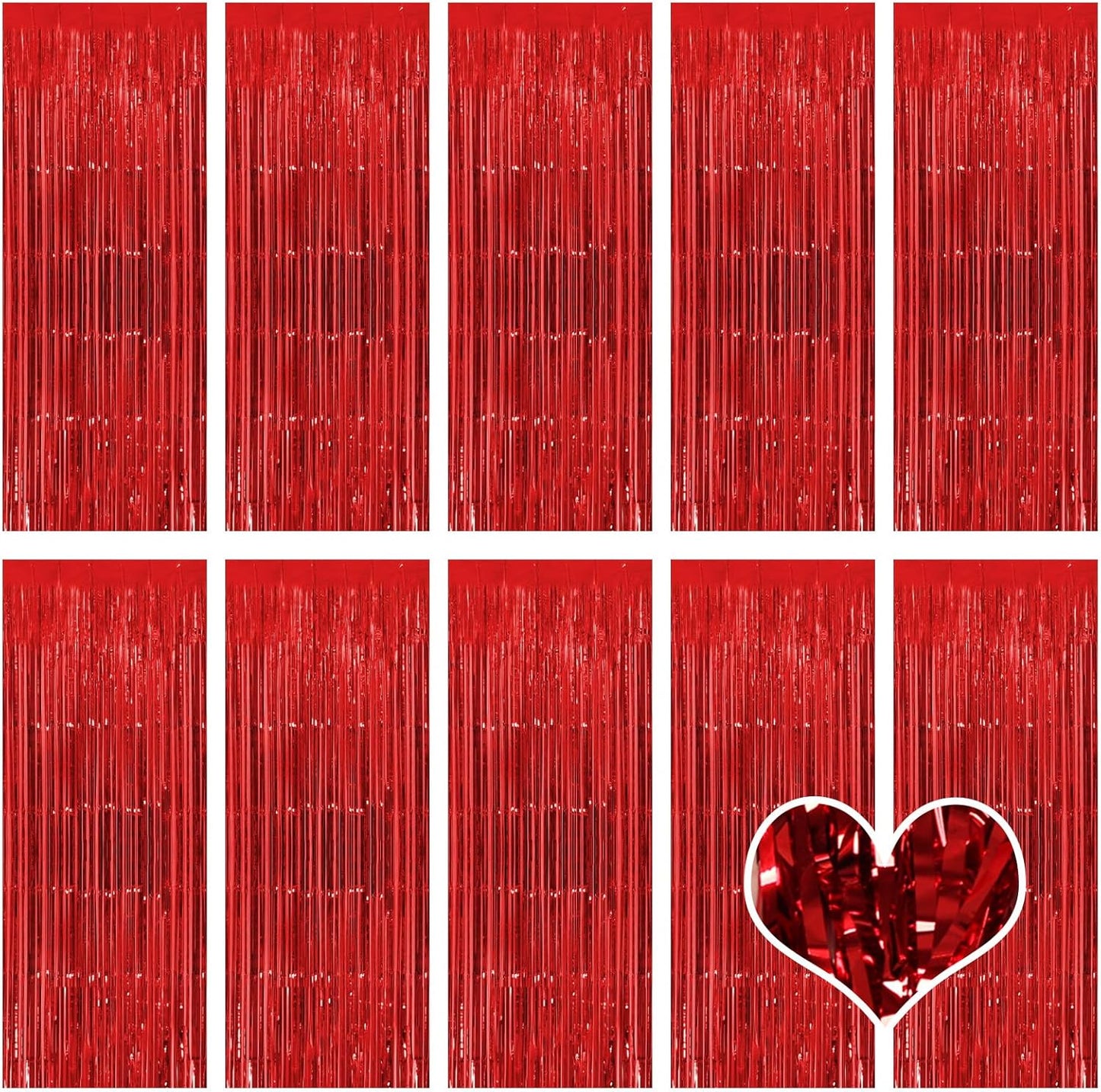 10 Pack Red Backdrop Curtain 3.2ft x 8.2ft Metallic Tinsel Foil Fringe Curtains Photo Booth Background for Birthday Party Decoration Baby Shower Engagement Wedding Christmas Decoration (Red)