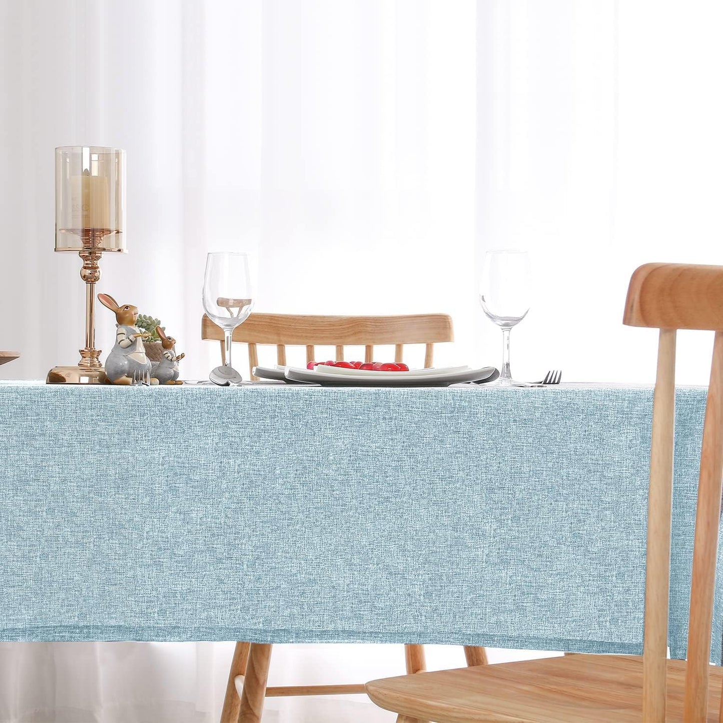 Hiasan 2 Pack Faux Linen Rectangle Tablecloth - Wrinkle and Stain Resistant Washable Table Cloth for Kitchen Dining Room Holiday Table Cover for Party Dinner, Lux Slate Blue, 30 x 60 Inch
