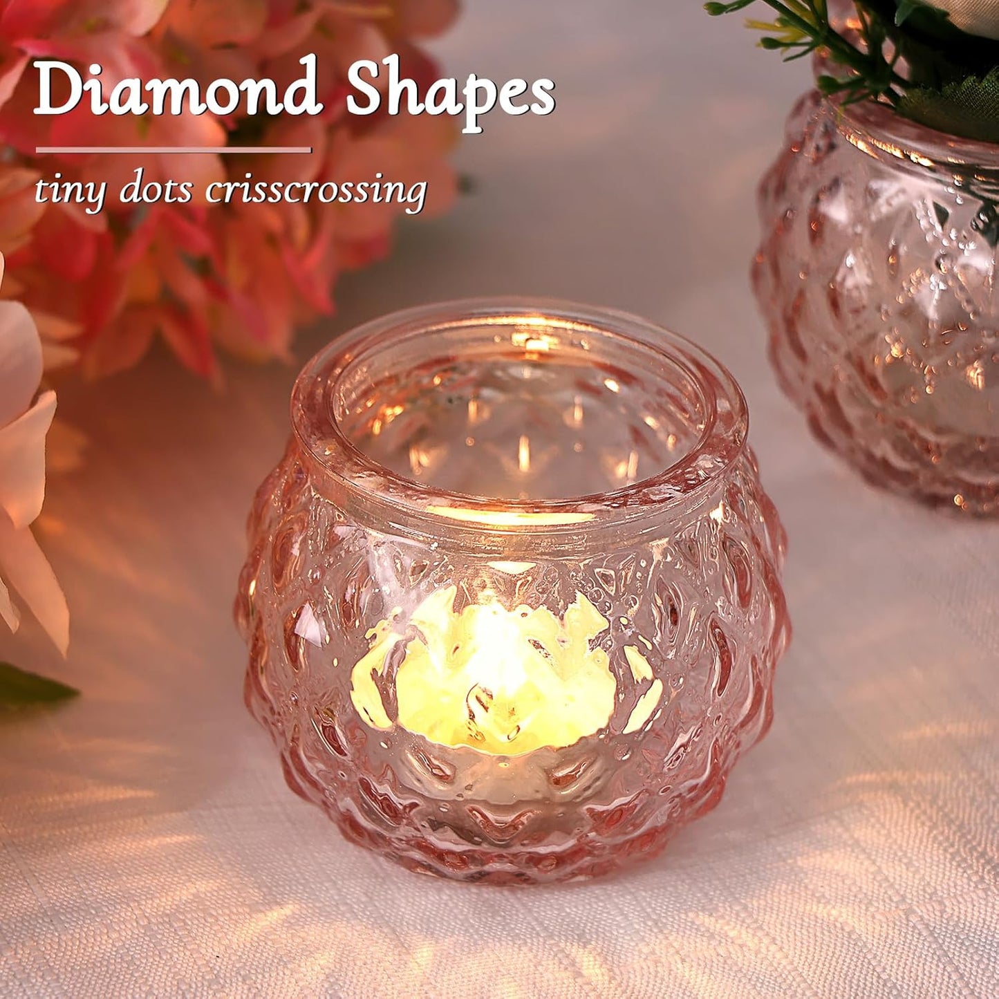 DARJEN 48Pcs Pink Votive Candle Holders- Round Candle Holders Bulk for Flameless LED Tea Waxes, Romantic Candle Holder for Wedding & Home Table Decor, Various Parties