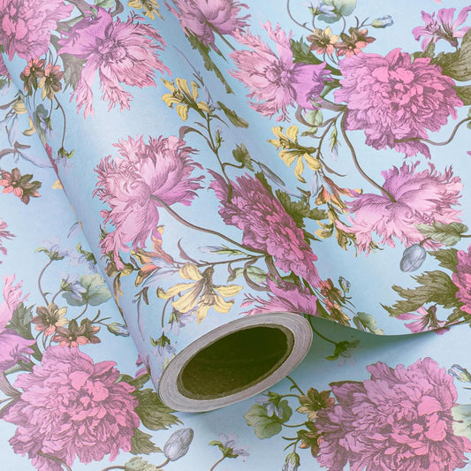 WRAPAHOLIC Kraft Floral Wrapping Paper Roll - Mini Roll - 17 Inch x 16.5 Feet - Vintage Flower Wrapping Paper Perfect for Wedding, Birthday, Bridal Shower, Tea Party