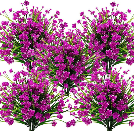 10 Bundles Artificial Flowers Outdoor UV Resistant Fake Plants Indoor Outside Hanging Planter Home Garden Decor (Purple)
