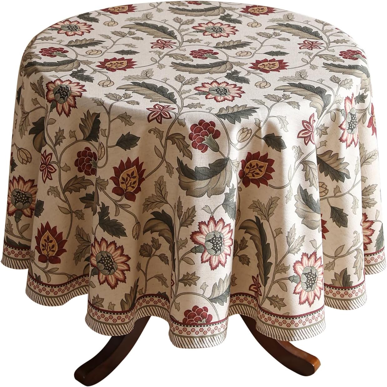 ISAENNE Designer Provence Floral Round Tablecloth,Linen Colorful Washable Indoor Table Cloth,Durable Home Decor Tablecloths for Dining Thanksgiving Kitchen Christmas,Diameter 67"-Ratina