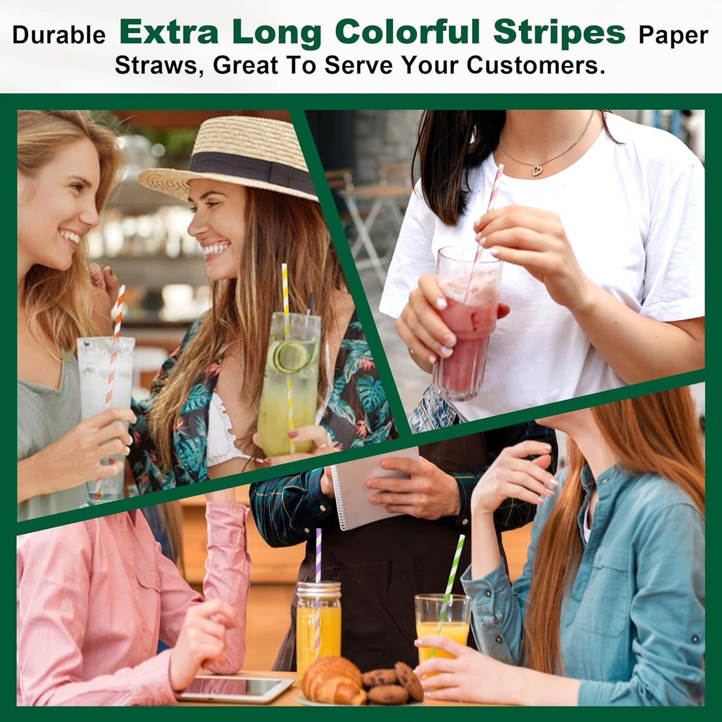 10 inch Long Disposable Paper Straws Bulk for Drinking - Unwrapped, 8 Assorted Colors [600 Counts]