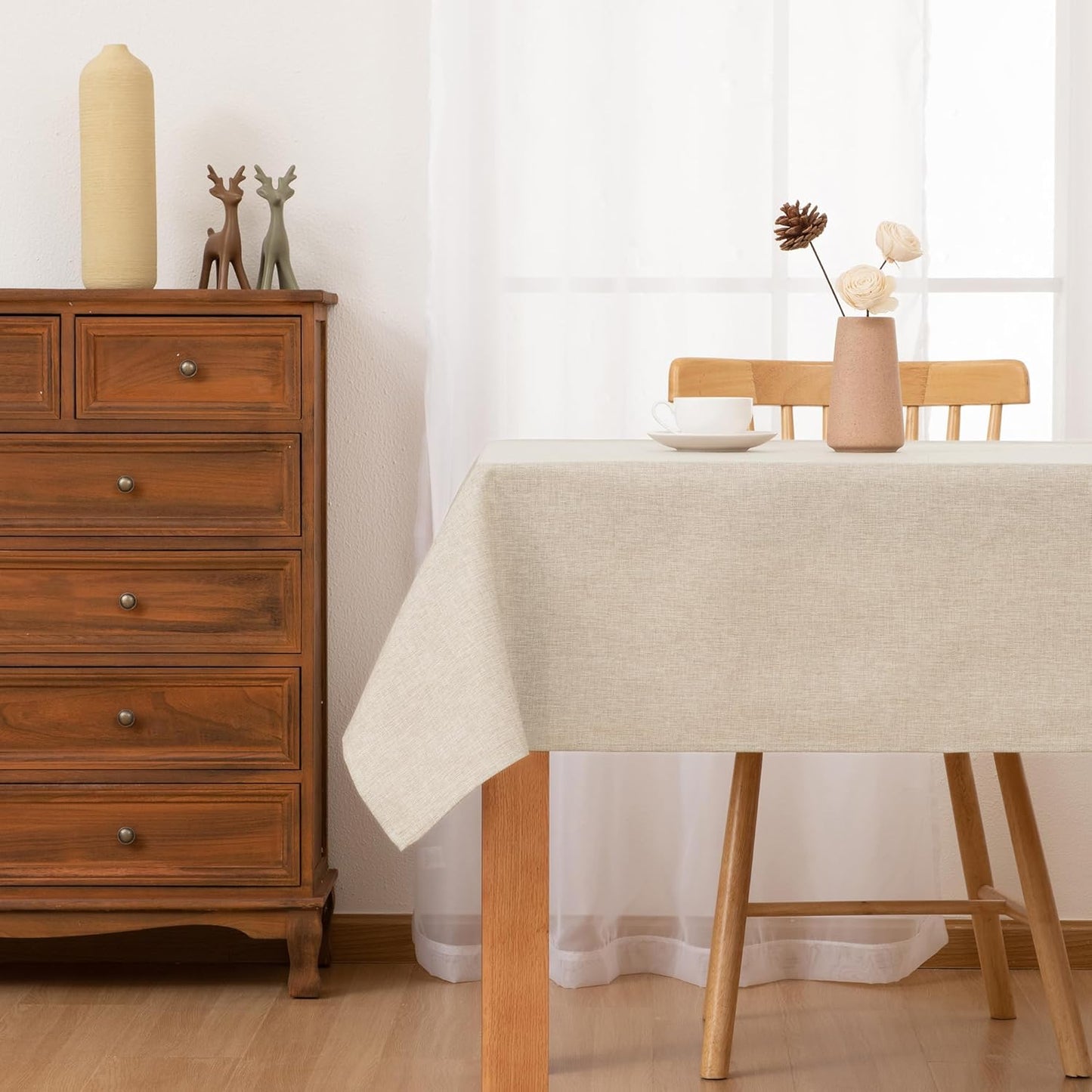 Hiasan Faux Linen Rectangle Tablecloth - Spill Wrinkle and Stain Resistant Washable Table Cloth for Kitchen Dining Room Holiday Dinner, Beige, 70 x 90 Inch