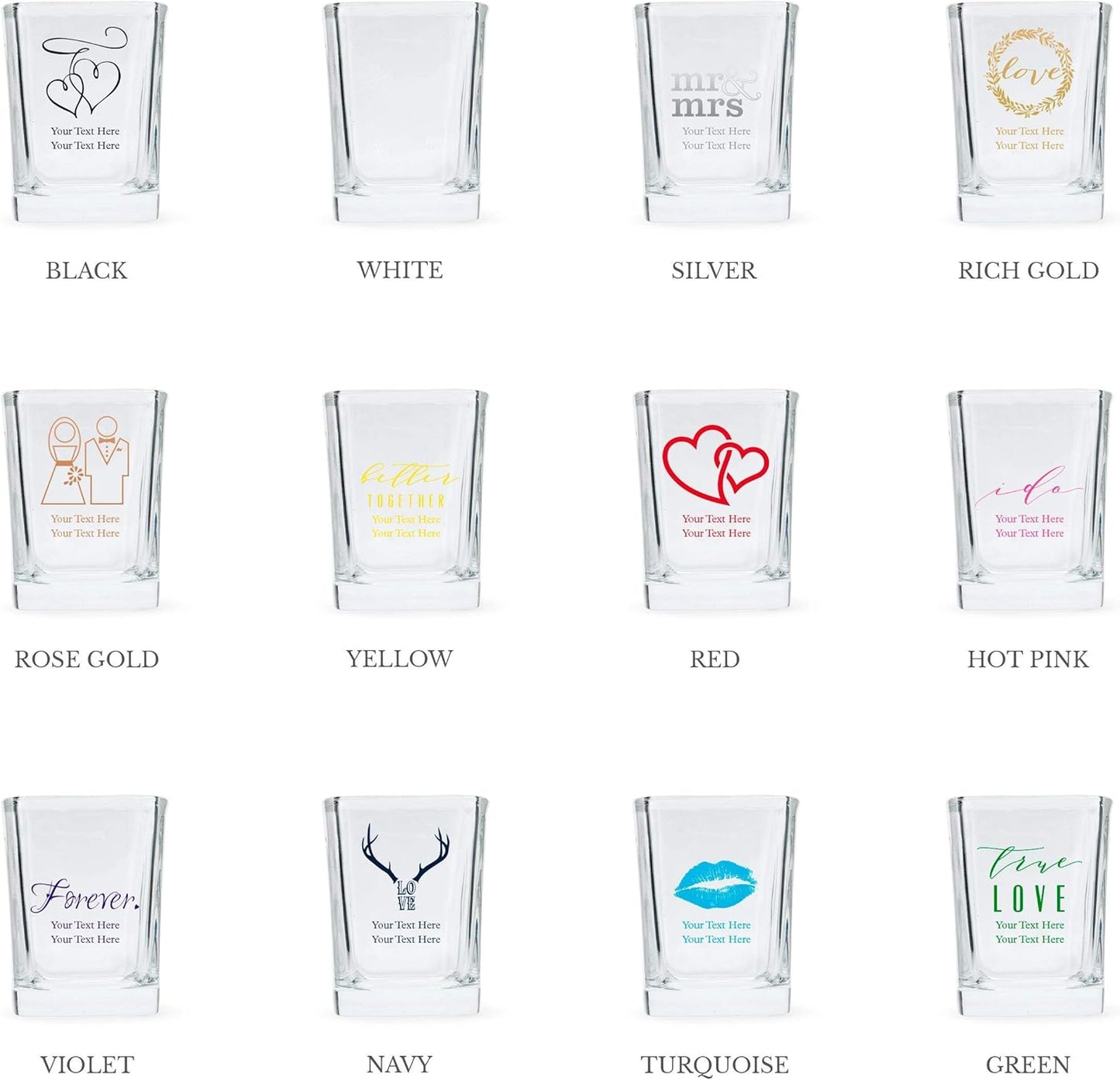 WEDDINGSTAR Personalized 2oz Square Shot Glass Customizable Full Color Print - 36 pack