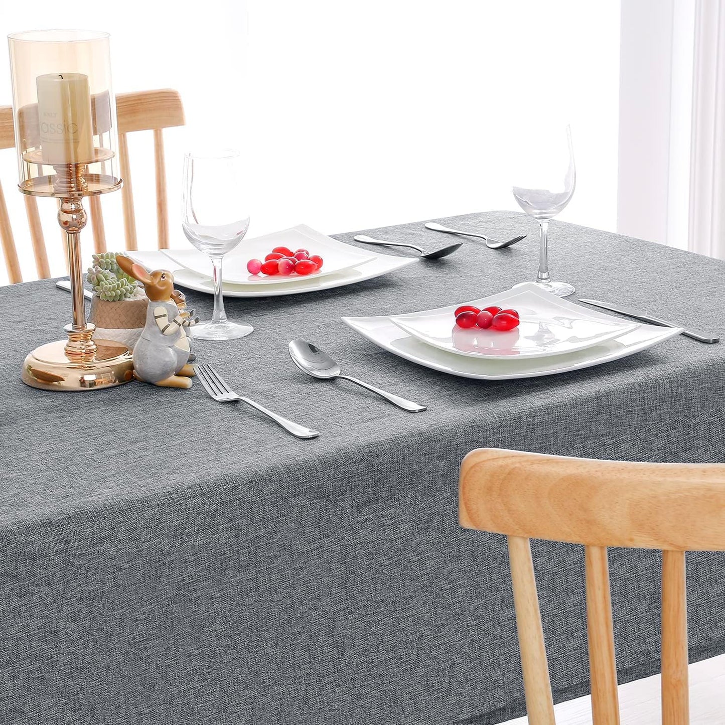 Hiasan 2 Pack Faux Linen Rectangle Tablecloth - Wrinkle and Stain Resistant Washable Table Cloth for Kitchen Dining Room Holiday Table Cover for Party Dinner, Grey, 54 x 108 Inch