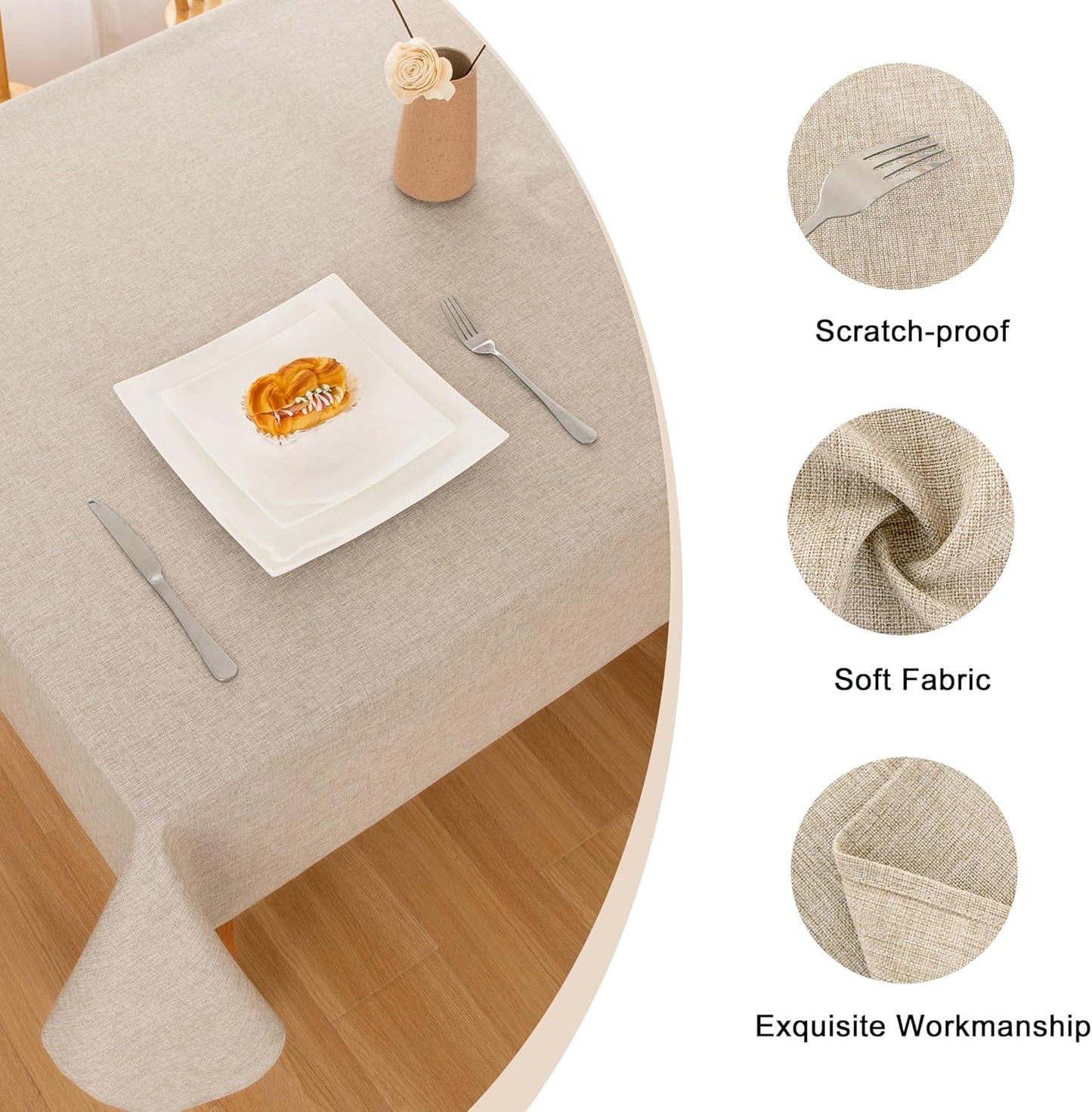Hiasan 2 Pack Faux Linen Square Tablecloth - Wrinkle and Stain Resistant Washable Table Cloth for Kitchen Dining Room Holiday Table Cover for Party Dinner, Beige, 70 x 70 Inch