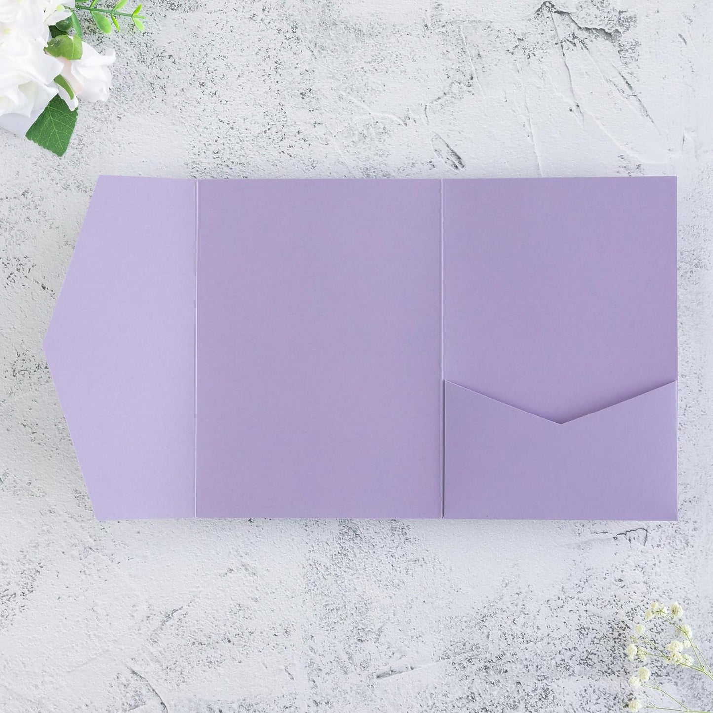 20 PCS Lilac Tri-fold Laser Cut Wedding Invitation Pockets for 5x7 Wedding Cards Bridal Shower Engagement Quinceanera Invitation