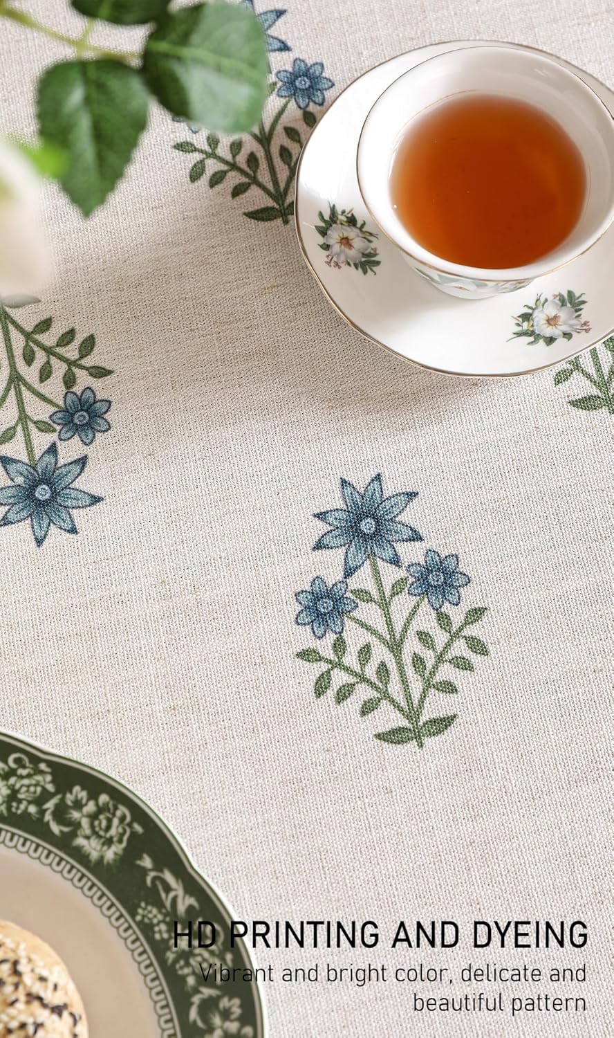 ISAENNE Designer White Linen Round Tablecloth,Chinoiserie Floral Elegant Indoor Table Cloth,Fall Stain Proof Decor Tablecloths for Dining Thanksgiving Kitchen,Diameter 67"-Mosella F