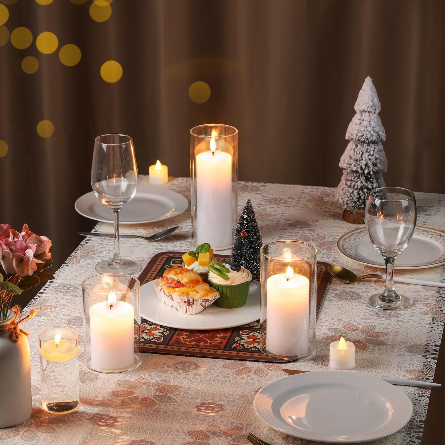 UDU 24 Pcs White Pillar Candles and Glass Cylinder Vases, Hurricane Pillar Candle Holder Vases for Wedding Centerpieces Table Party Home Decor(3.2" X 4.7", 6", 8")