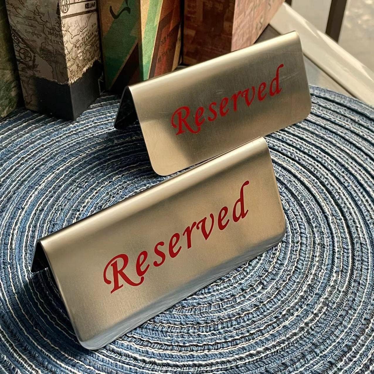 Metal Place Cards Stackable Tent Style Table Numbers,Place Card Holders for TRPG Wedding Party Restaurants Cafes Bars Gatherings Meeting Room Board Games (Red, Large Reserved 2pcs)